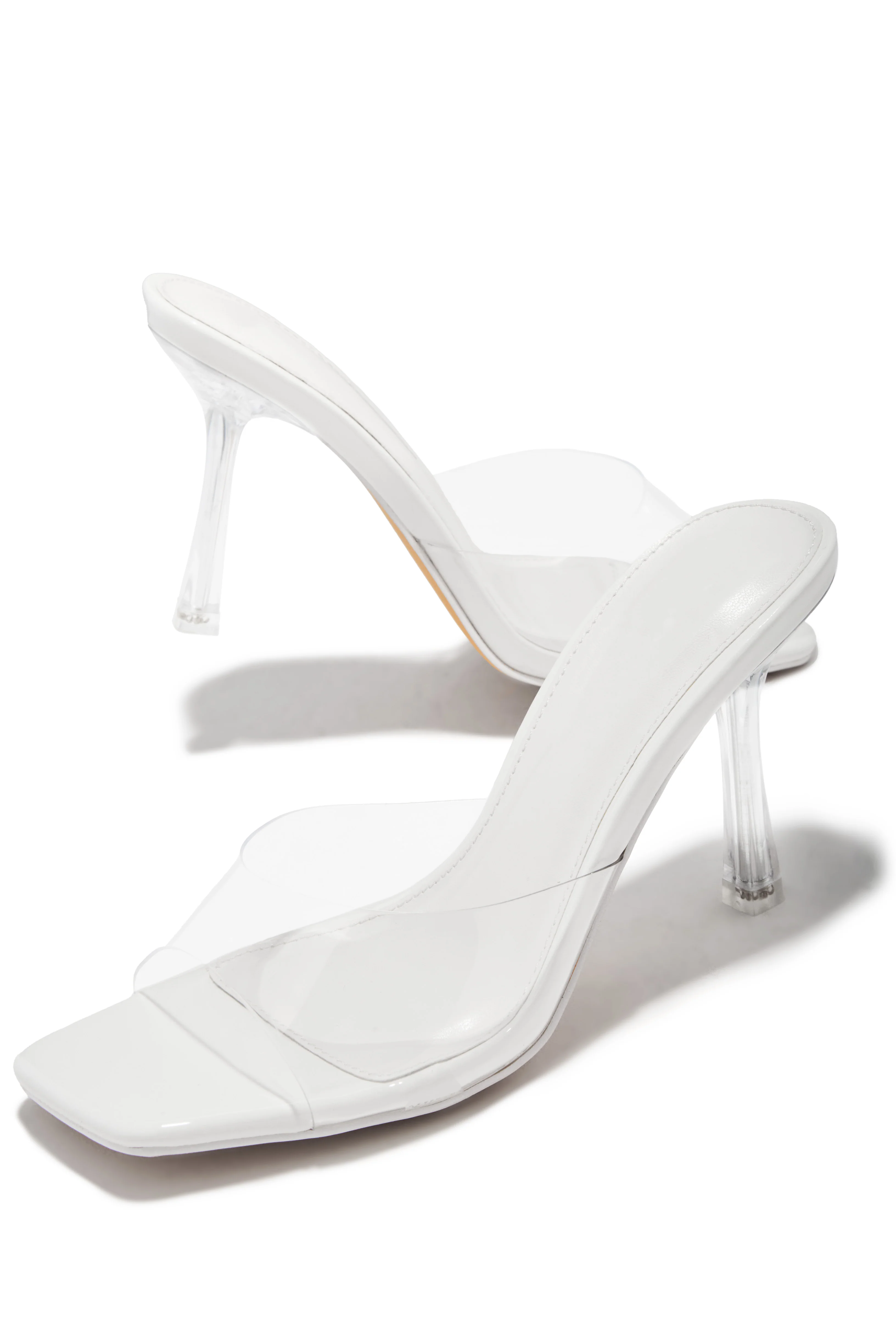 Kendal Clear Strap Mid Heel Mules - White - Image 3