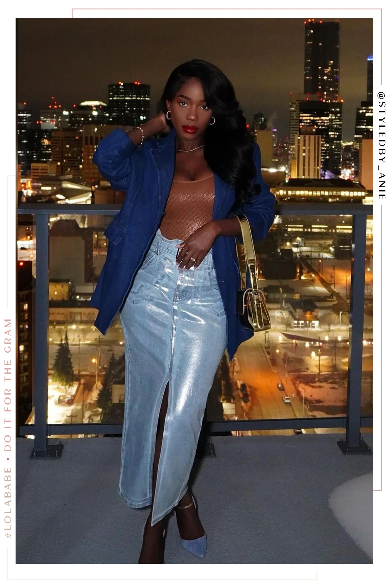 Kendra Metallic Maxi Skirt - Denim - Image 2