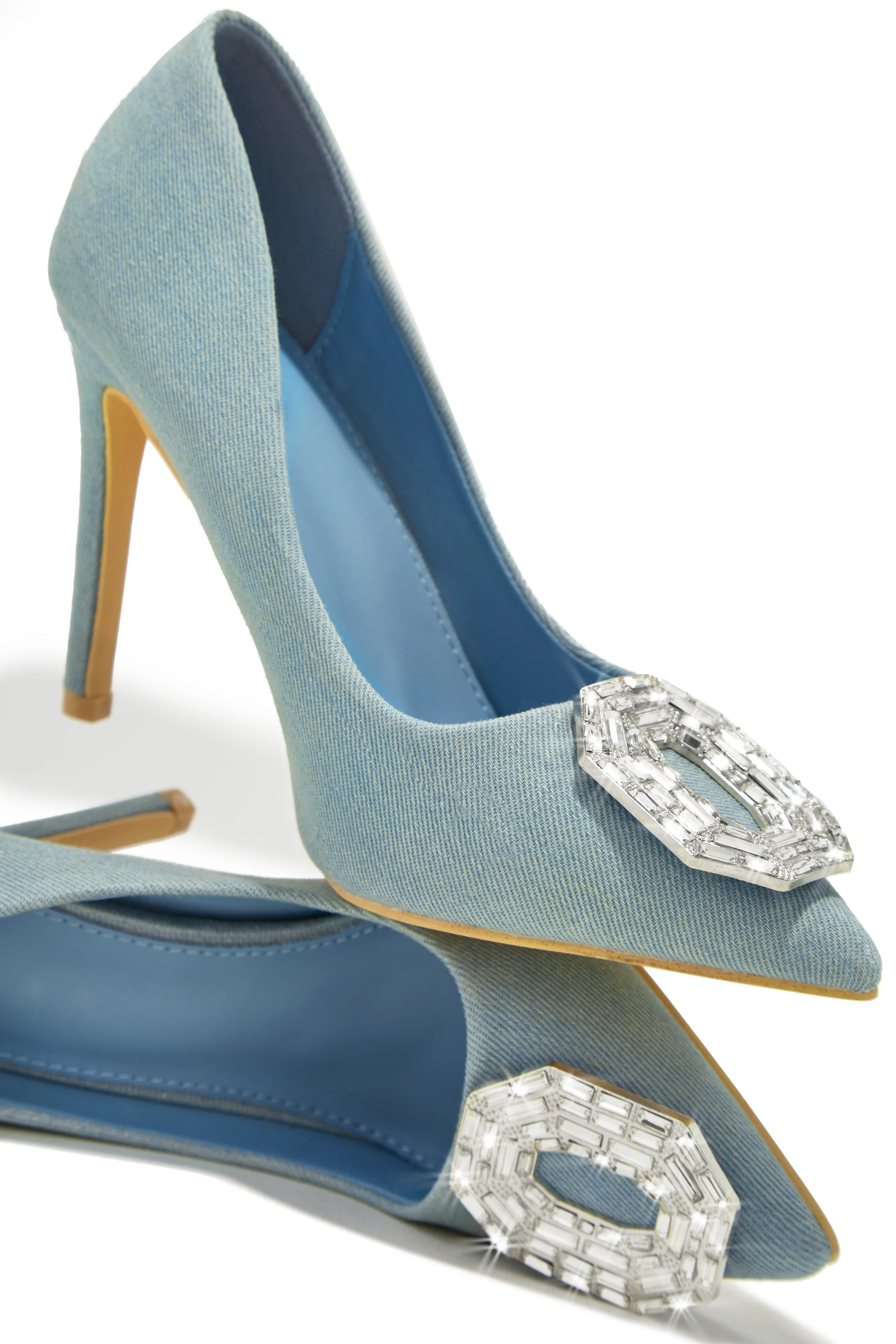 Kiara Embellished Pointed Toe Pumps - Denim - Image 4
