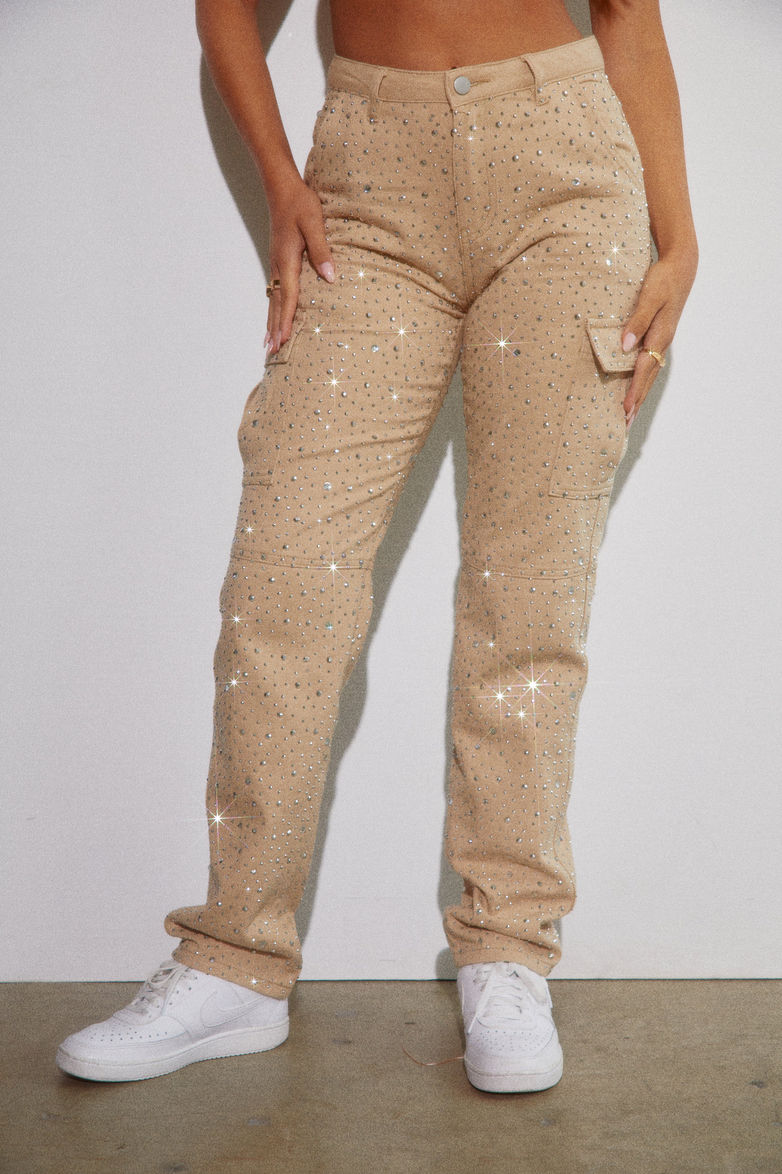 Kyana Embellished Cargo Pants - Nude - Image 7