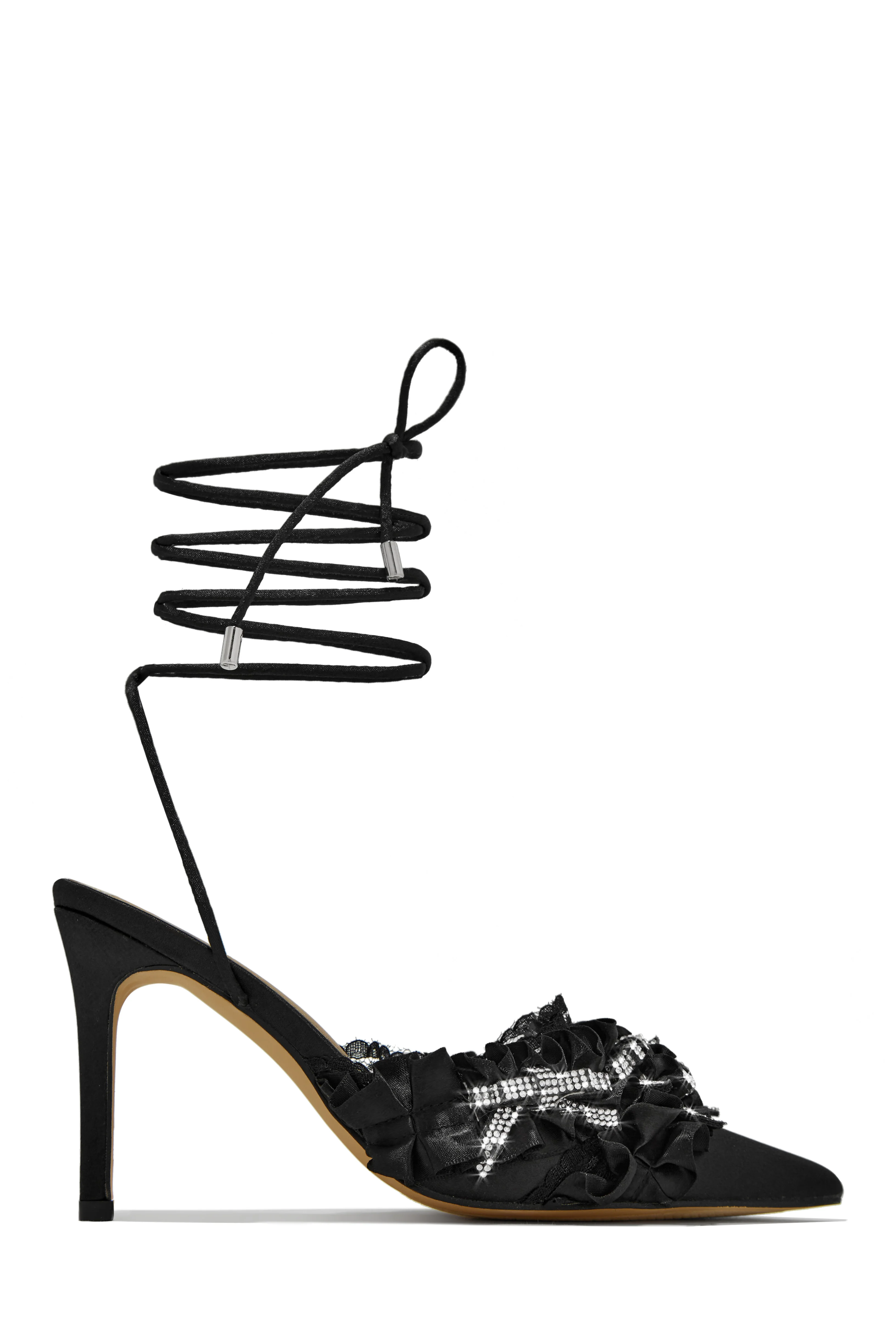 La Beauté Embellished Lace Up Pump Heels - Black - Image 5
