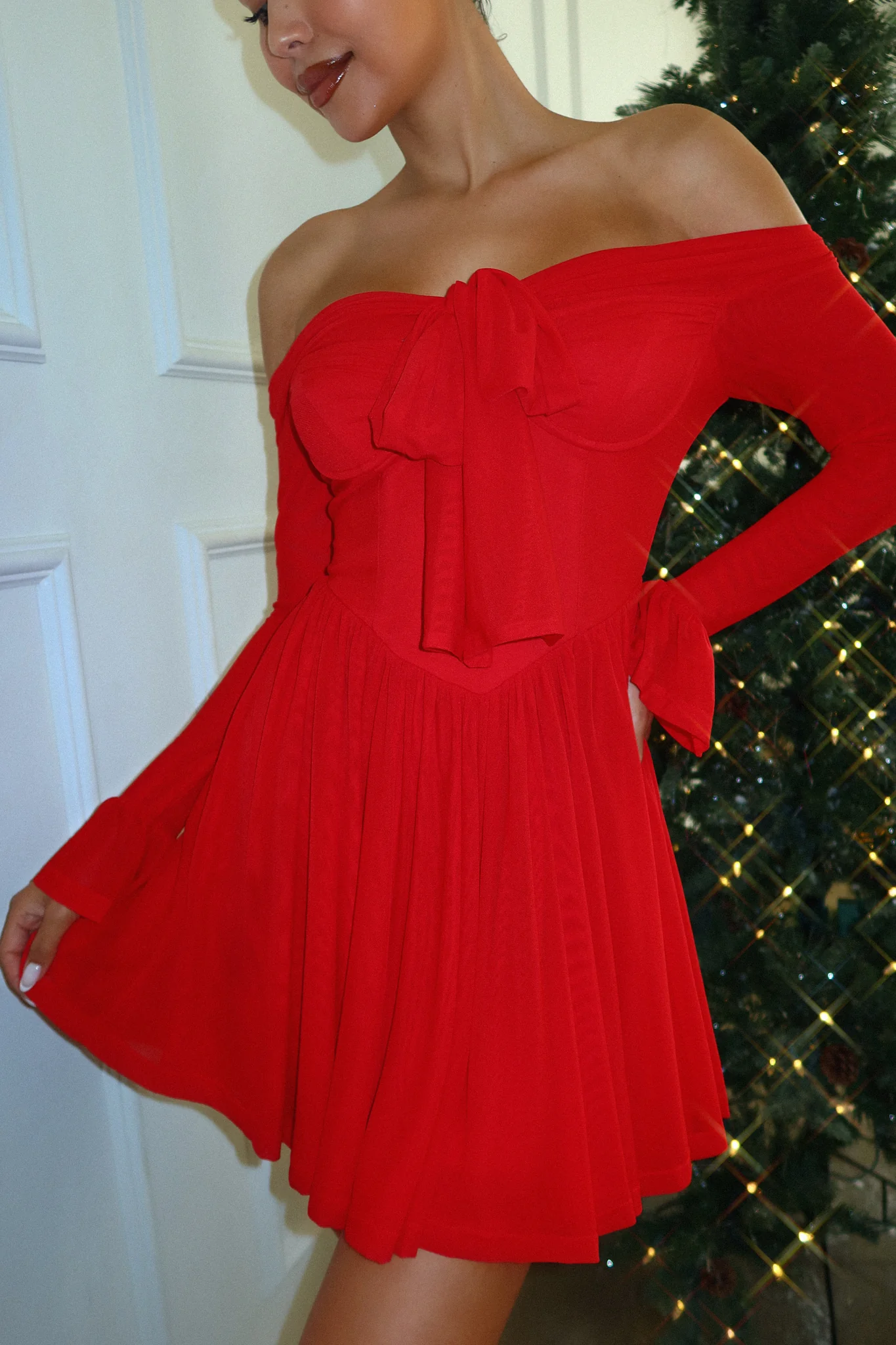 Labella Off The Shoulder Mini Dress - Red - Image 3