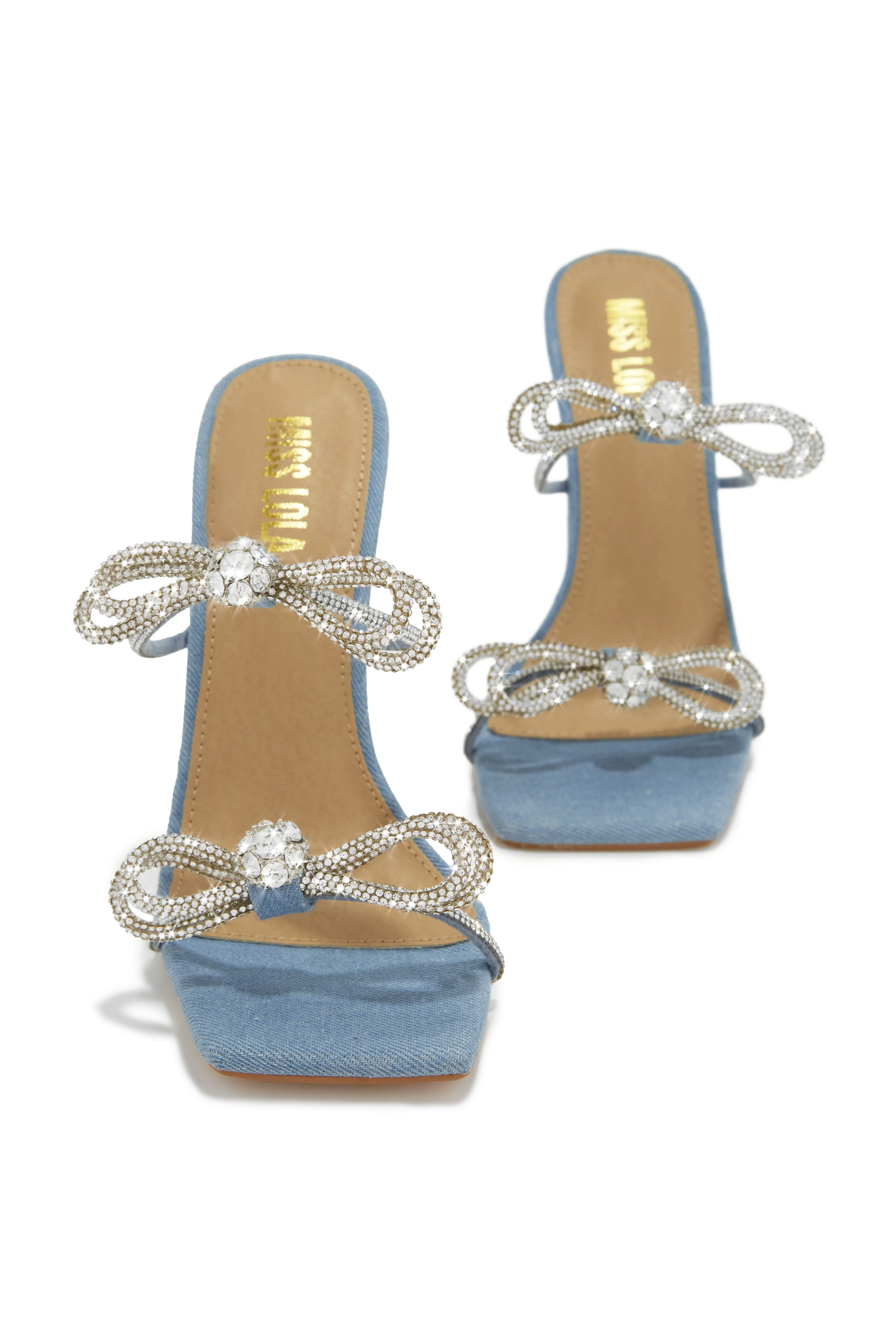 Life Is A Party Embellished High Heel Mules - Denim - Image 5