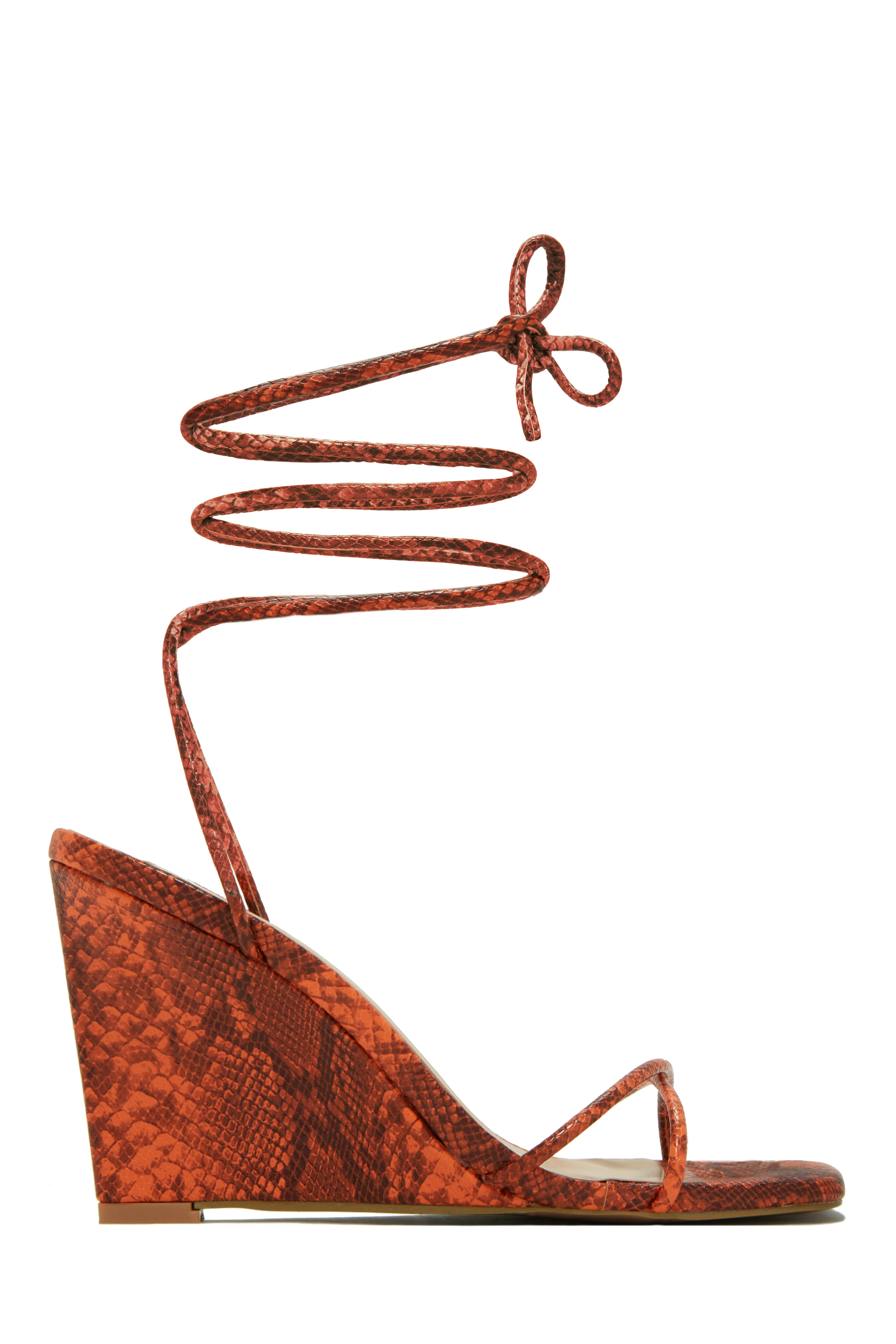 Lilibeth Lace Up Wedges - Orange Snake - Image 4