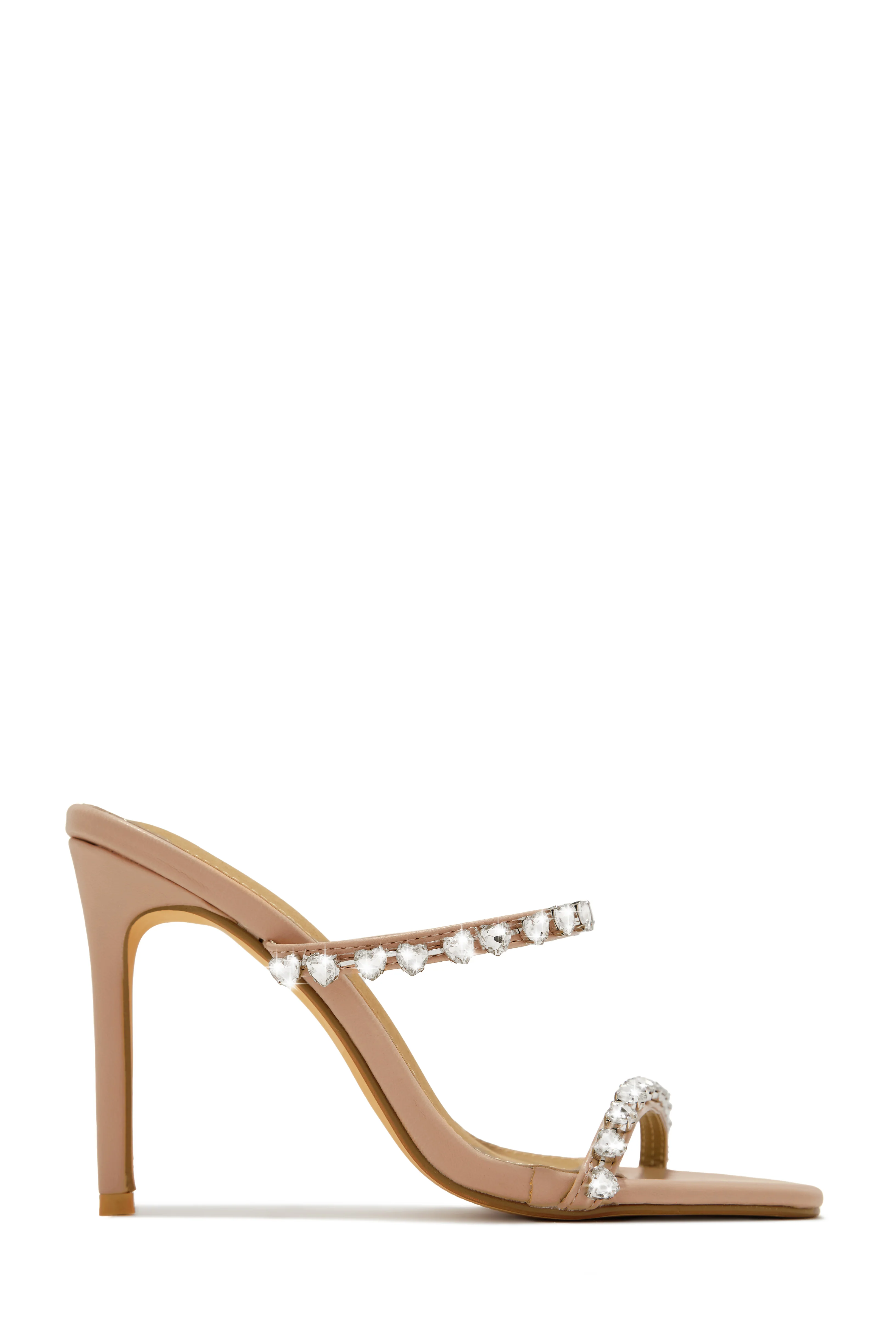 Love Addiction Embellished High Heel Mules - Nude - Image 7