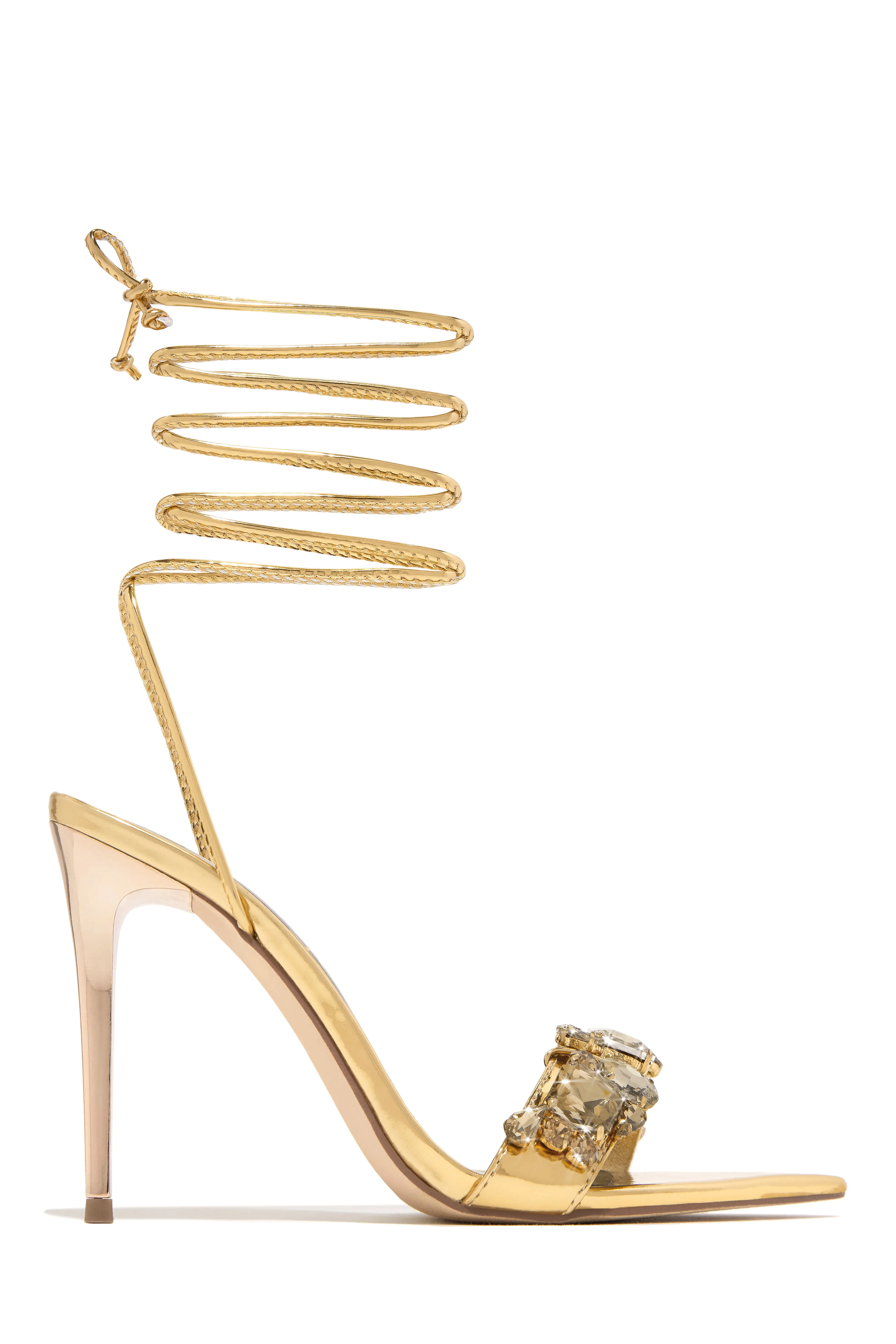 Love & Affection Embellished Lace Up High Heels - Gold - Image 3