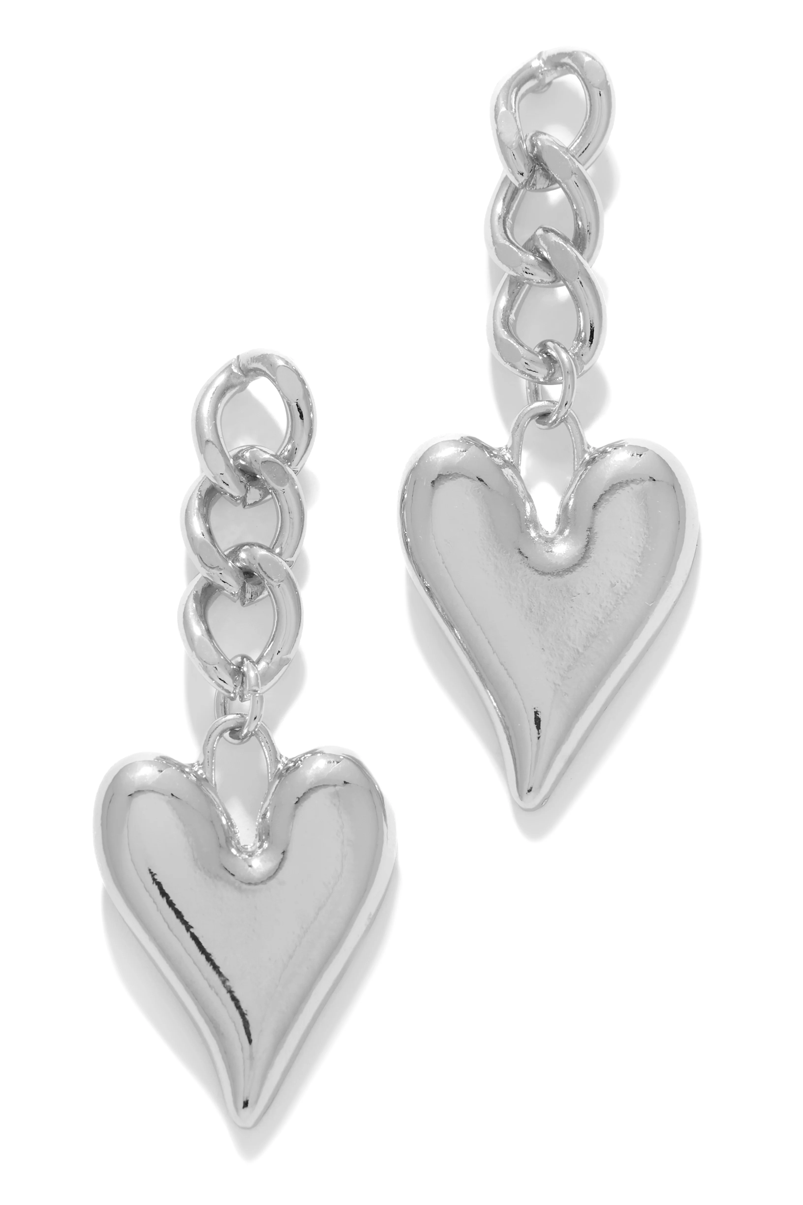 Love Bond Dangle Heart Pendant Earring - Silver - Image 4