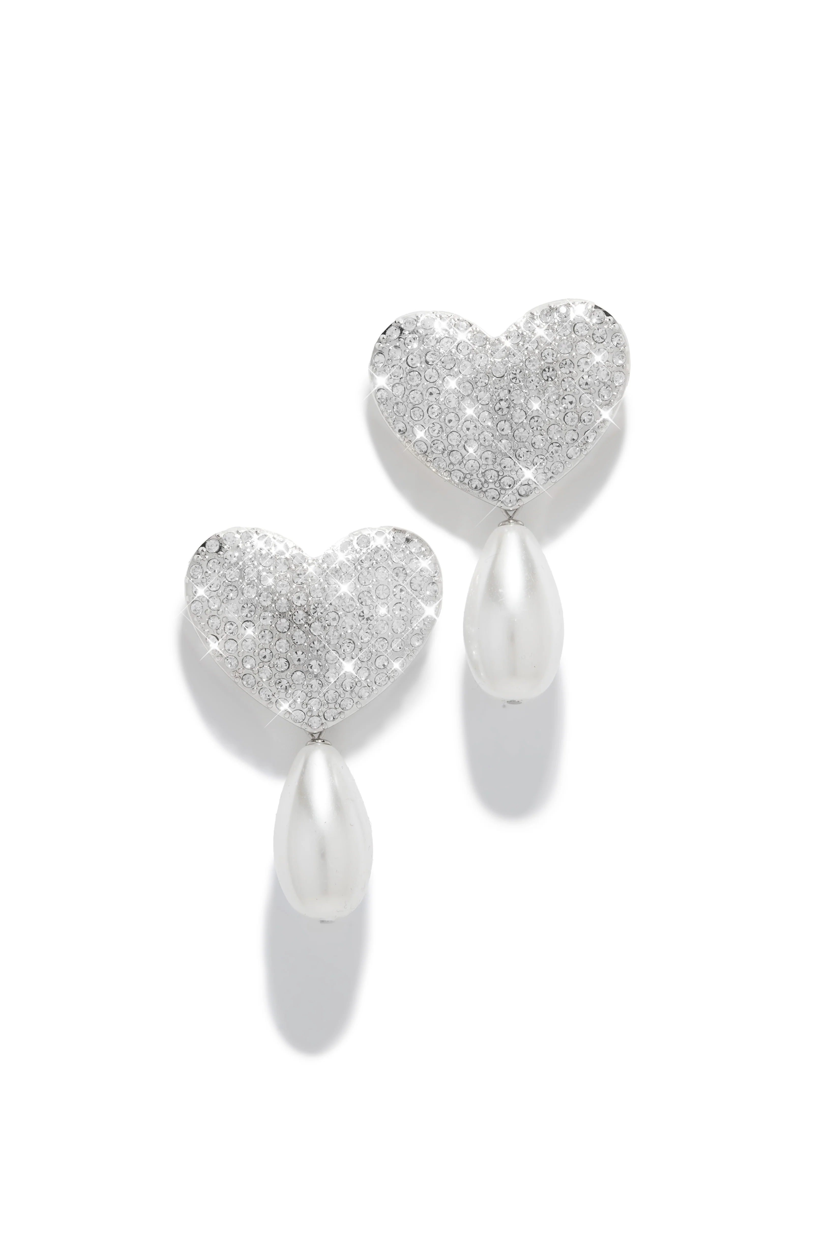 Lover Embellished Heart Earring - Silver