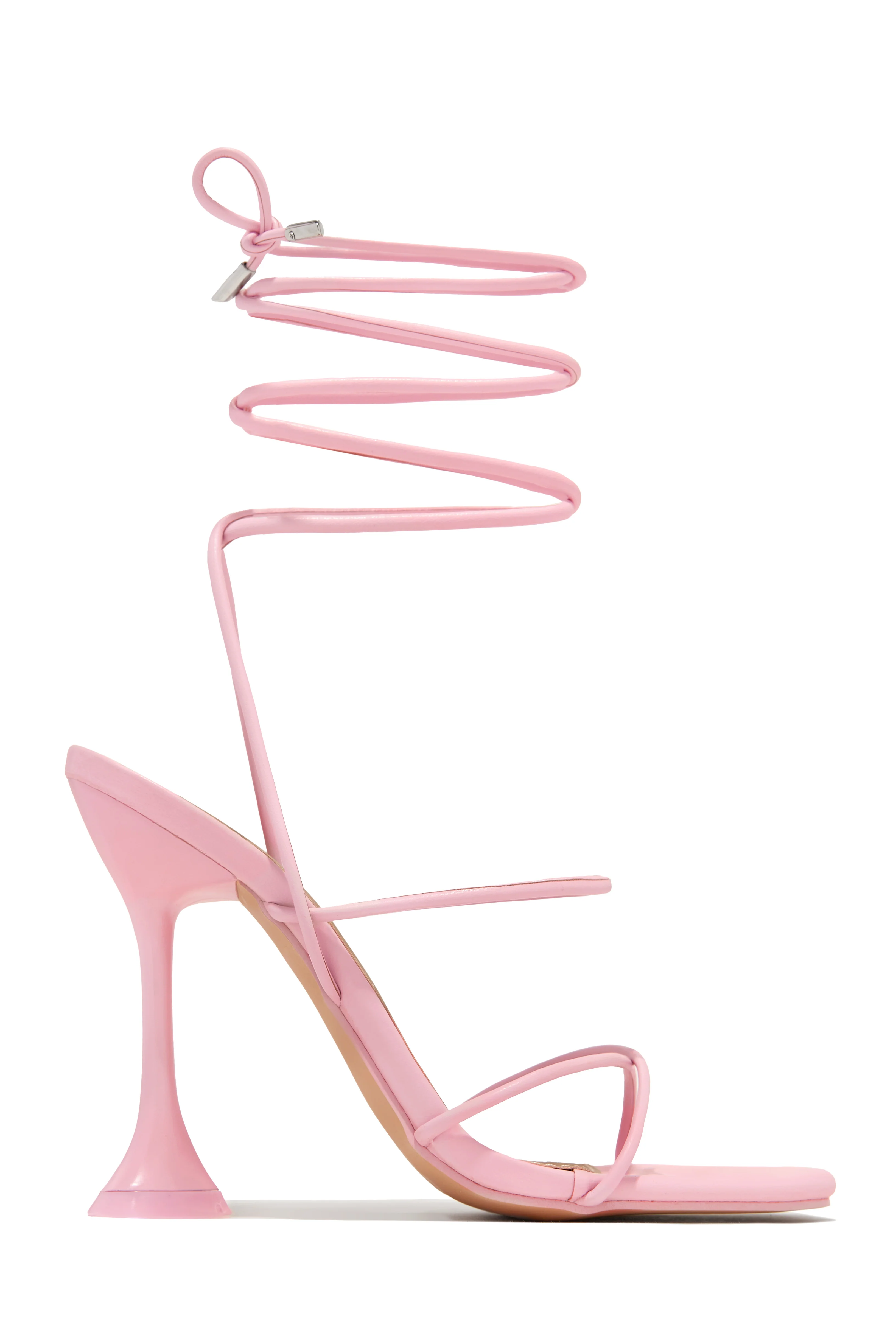 Loving Heart Lace Up High Heels - Nude - Image 11