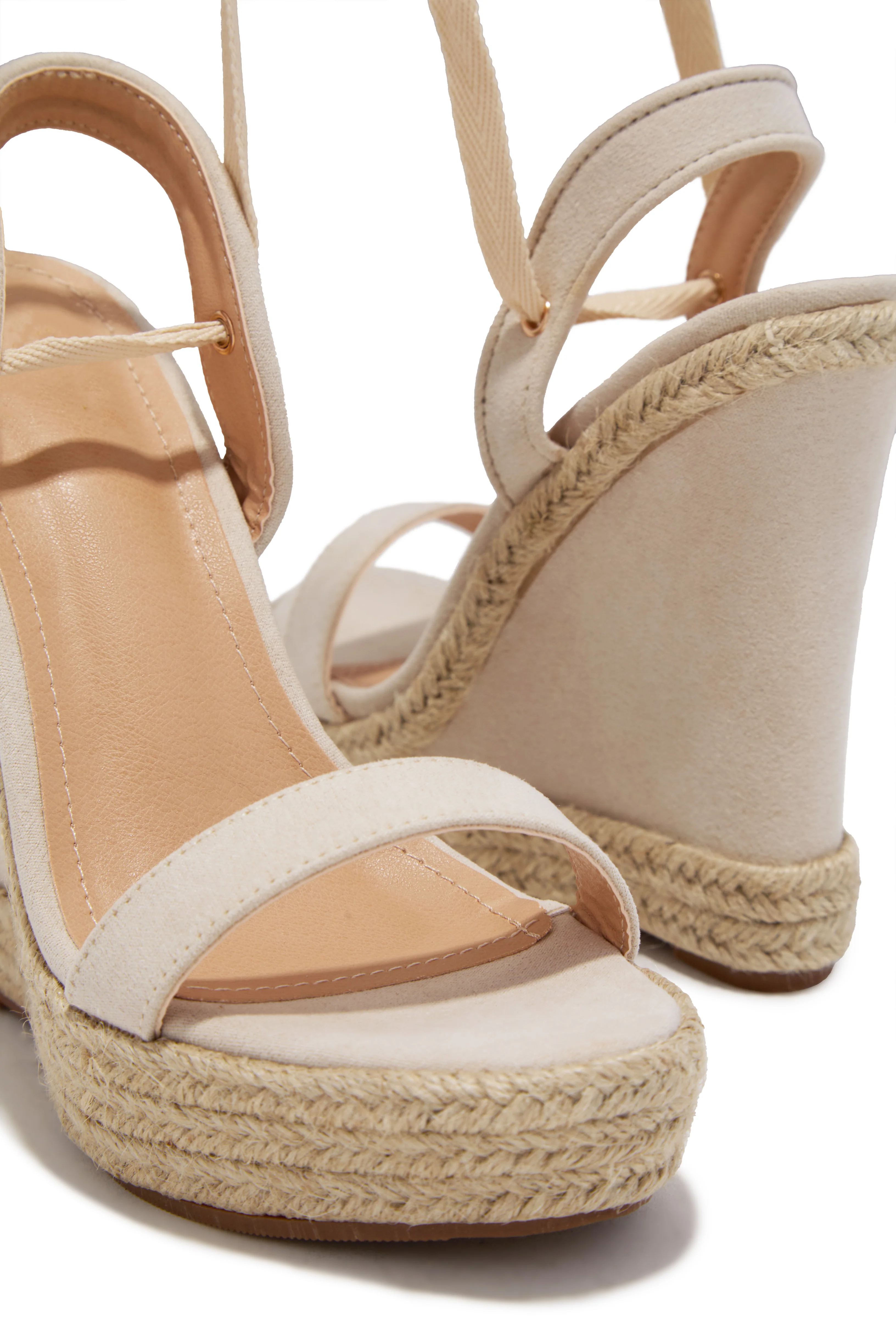 Lucy Platform Lace Up Wedges - Nude - Image 3