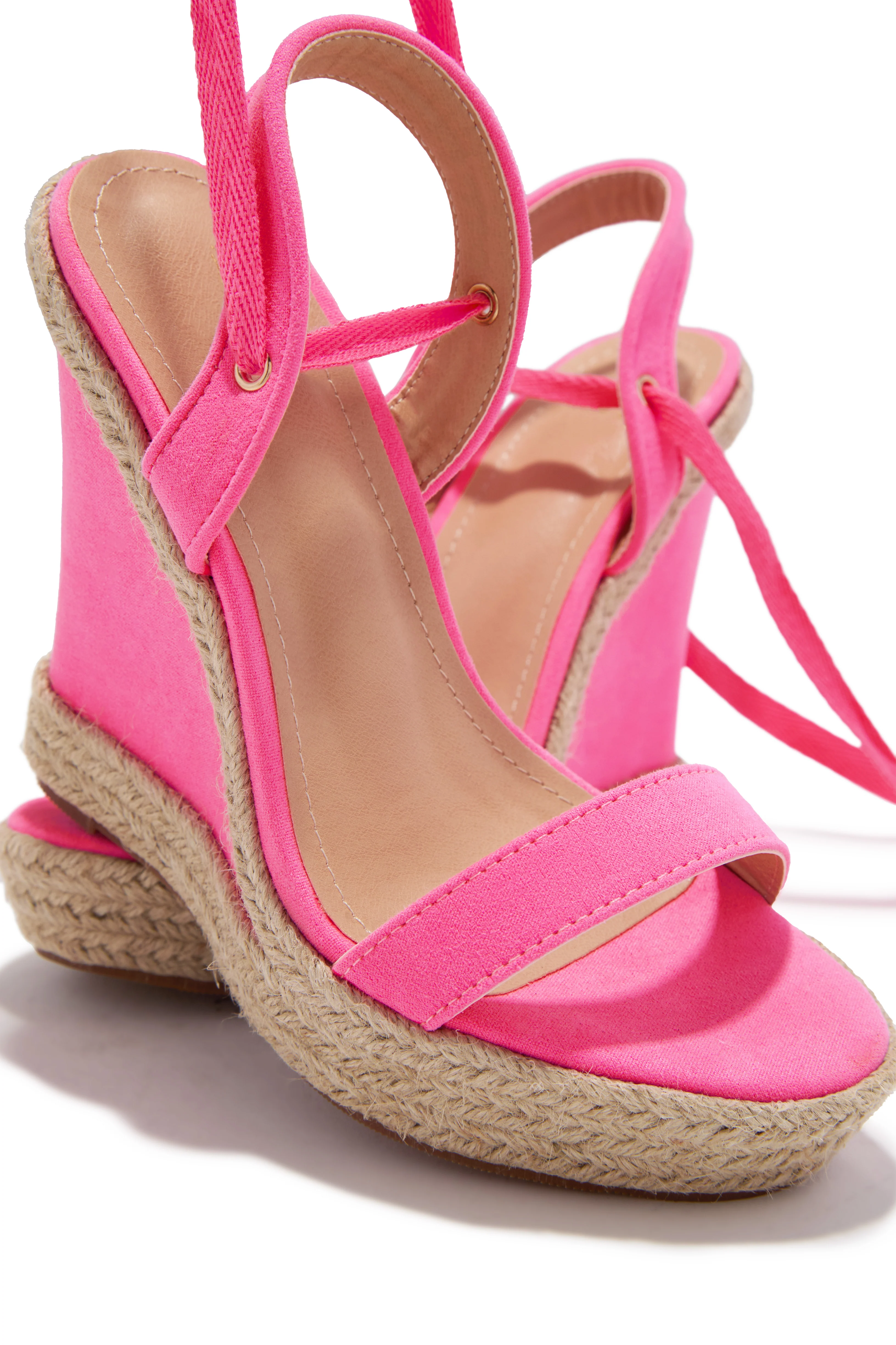 Lucy Platform Lace Up Wedges - Pink - Image 3