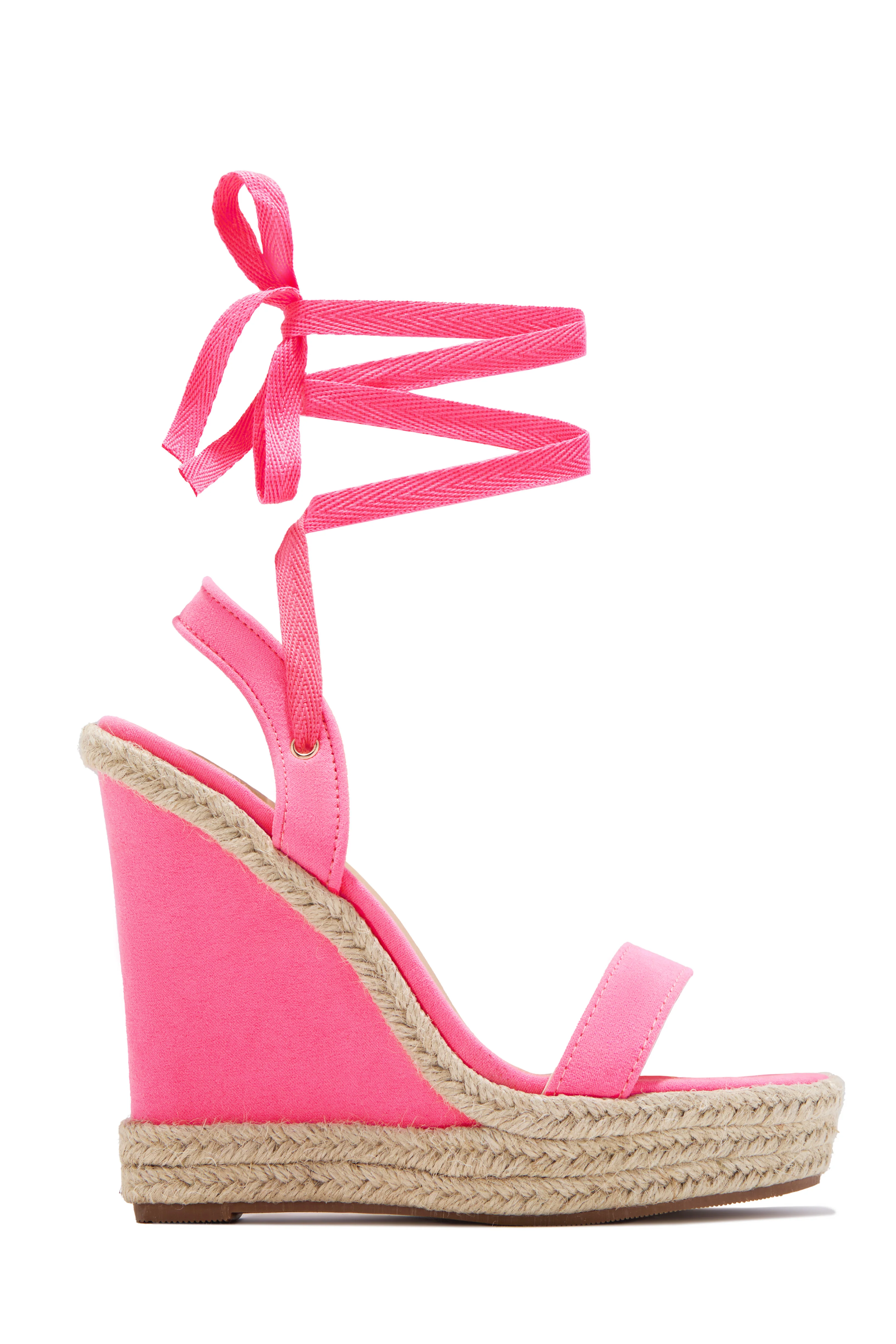 Lucy Platform Lace Up Wedges - Pink - Image 5