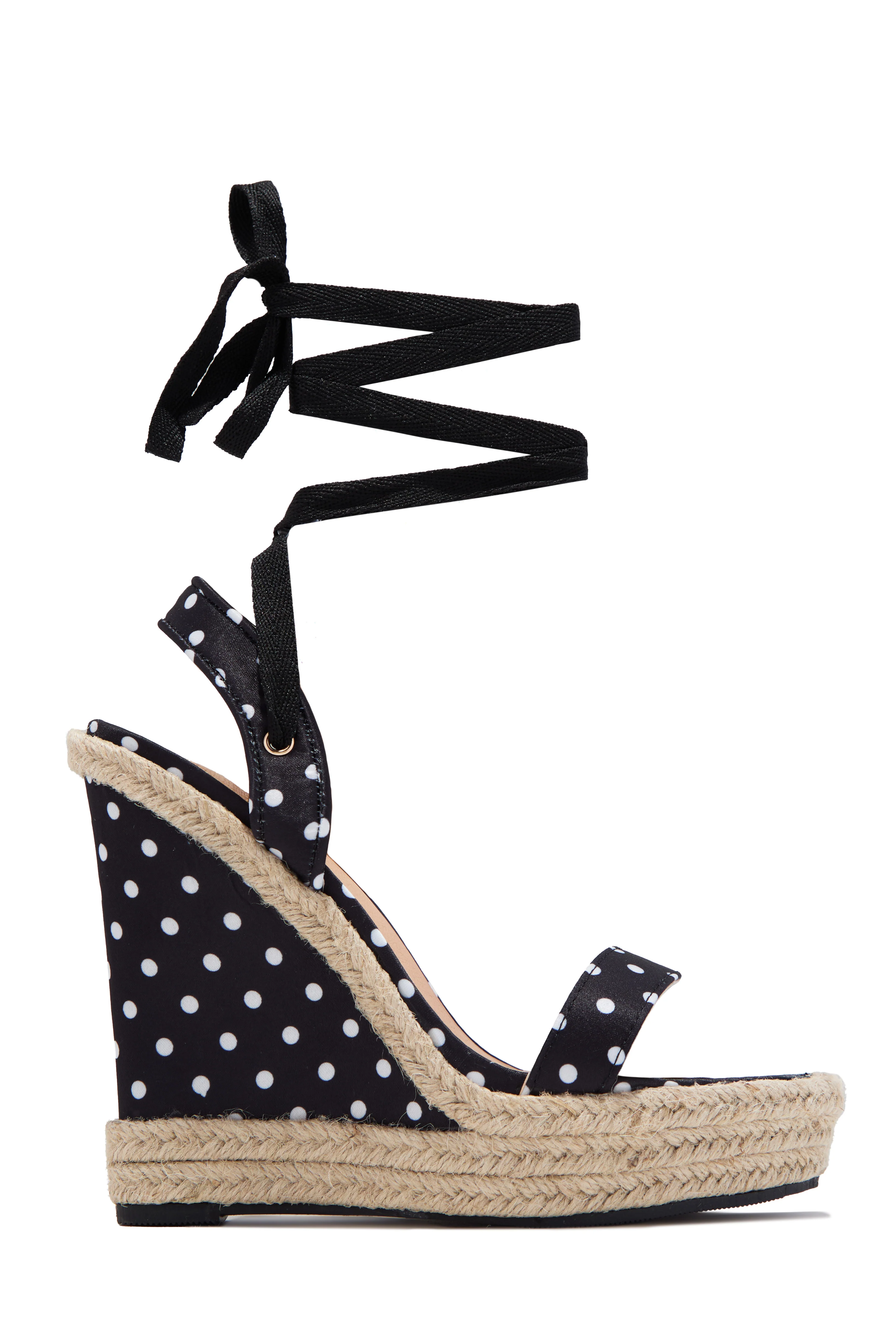 Lucy Platform Lace Up Wedges - Polka Dot - Image 4