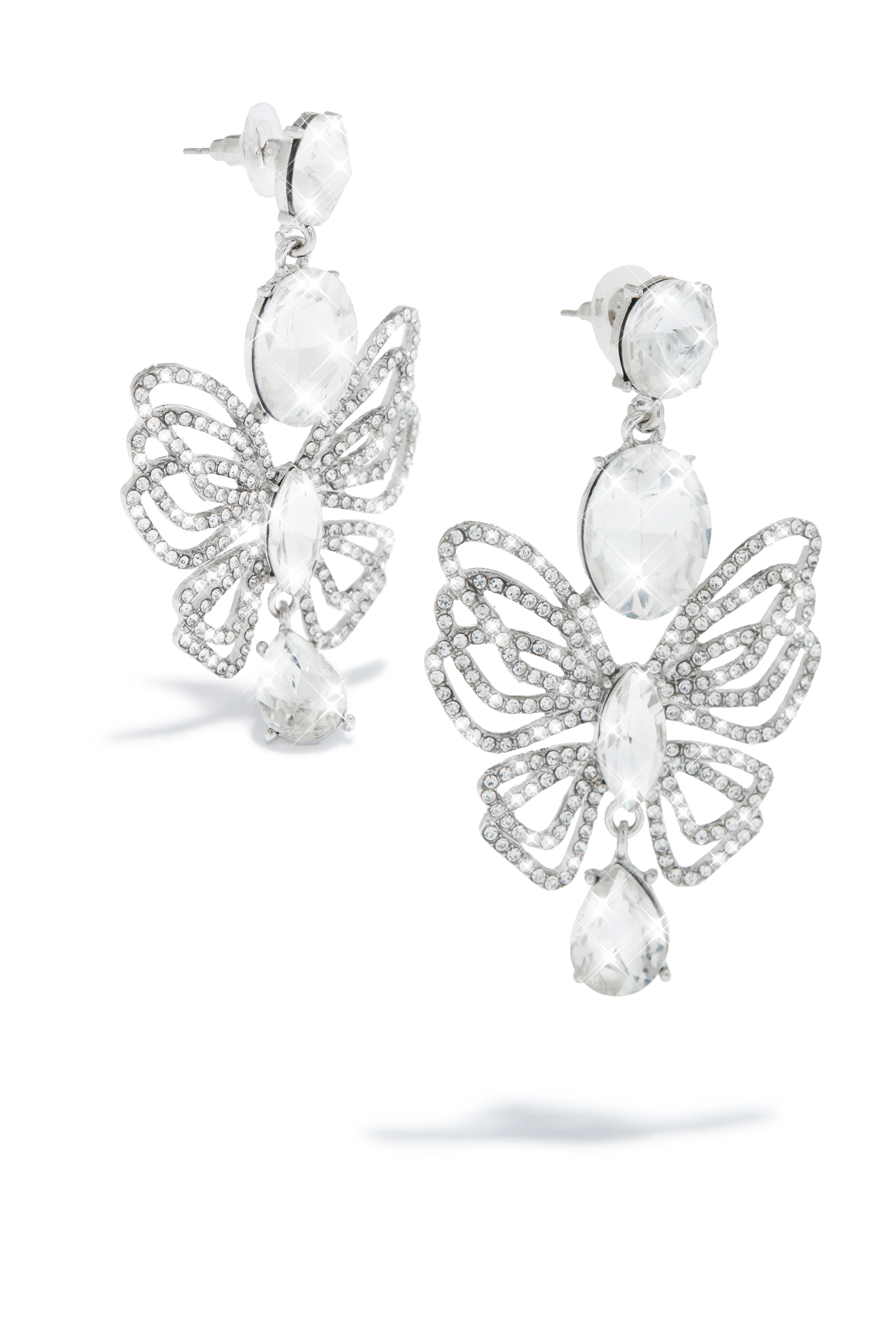 Luxe Fantasy Butterfly Embellished Earring - Silver - Image 2