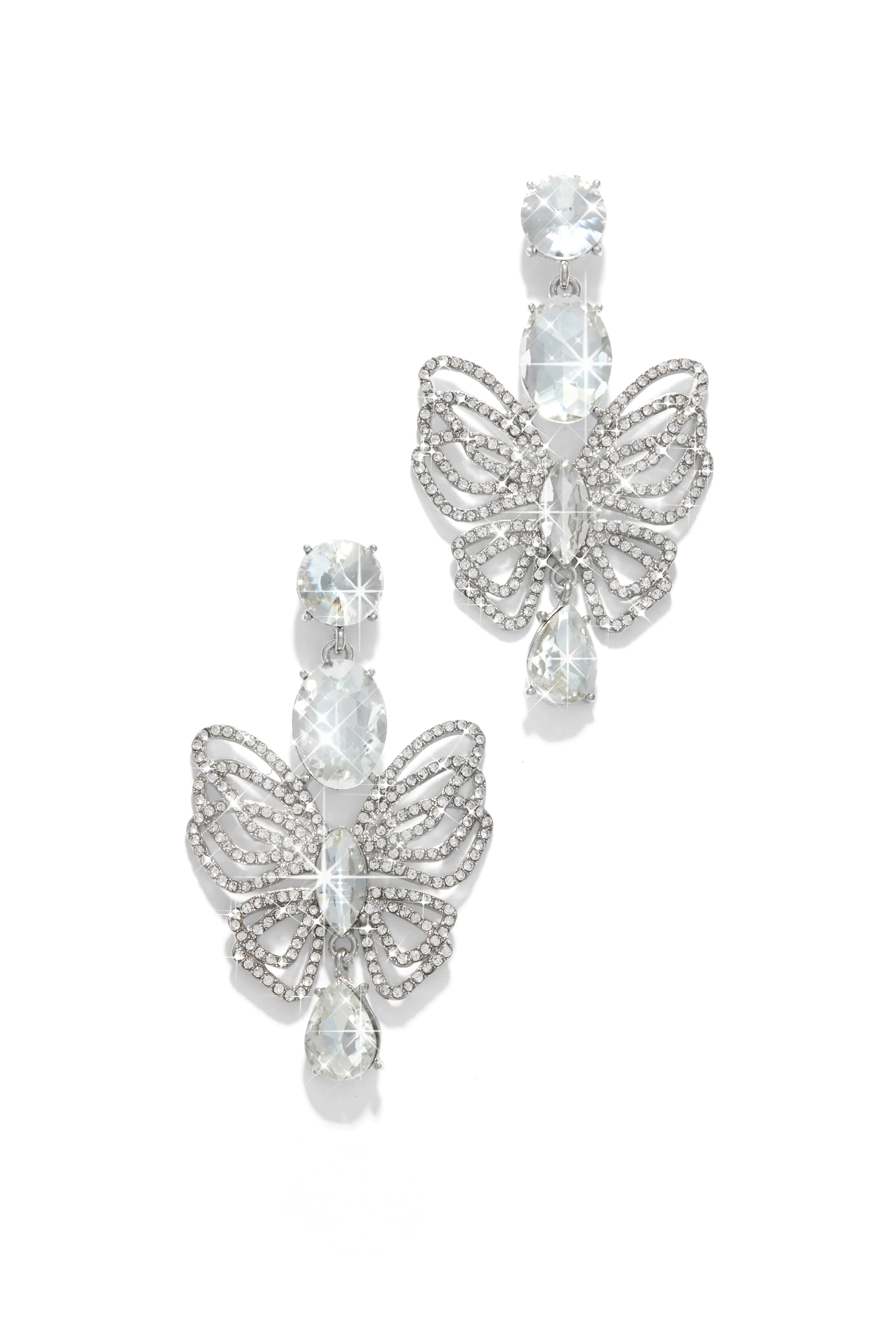 Luxe Fantasy Butterfly Embellished Earring - Silver - Image 4