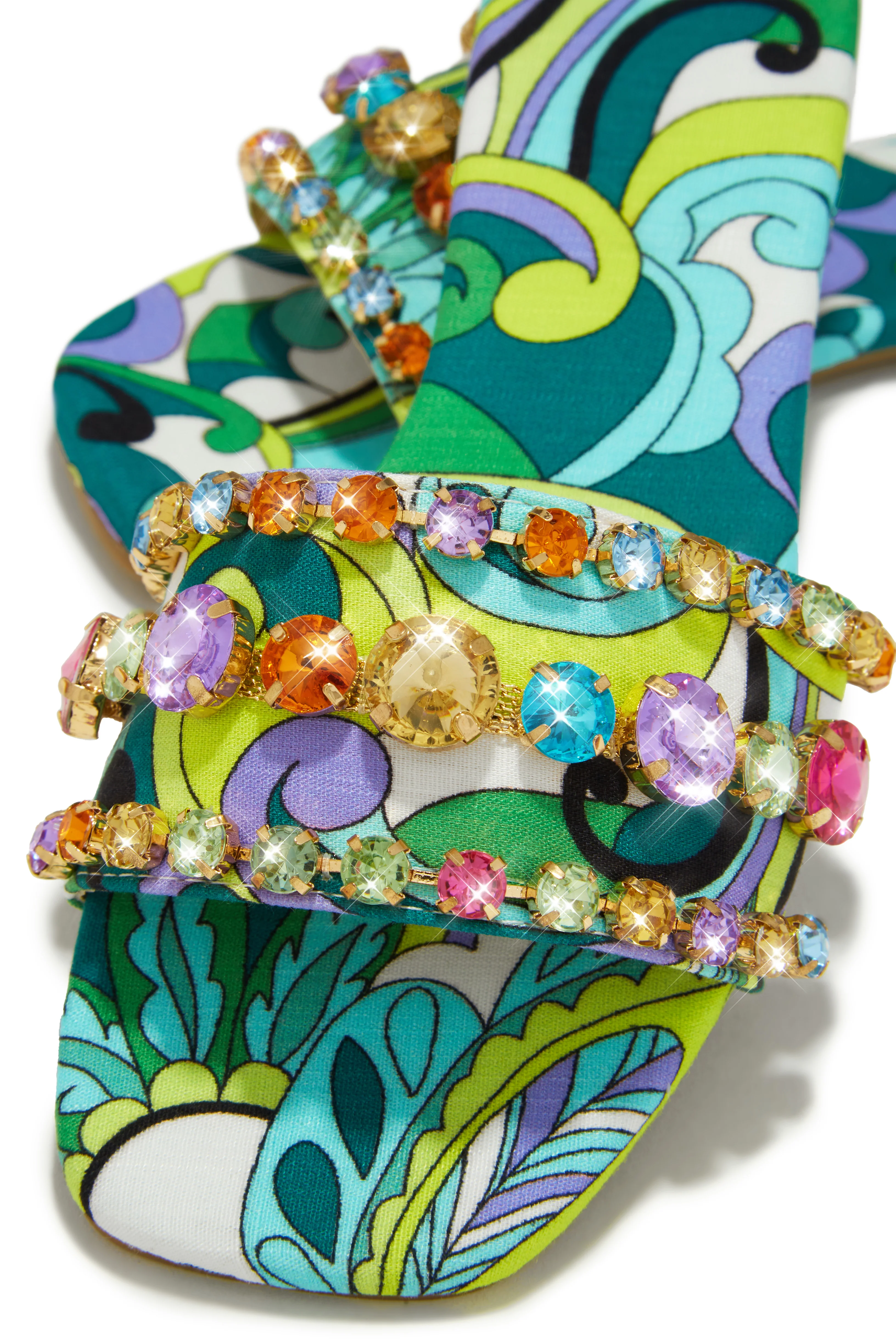 Luxe Paradise Embellished Slip On Sandals - Green - Image 3