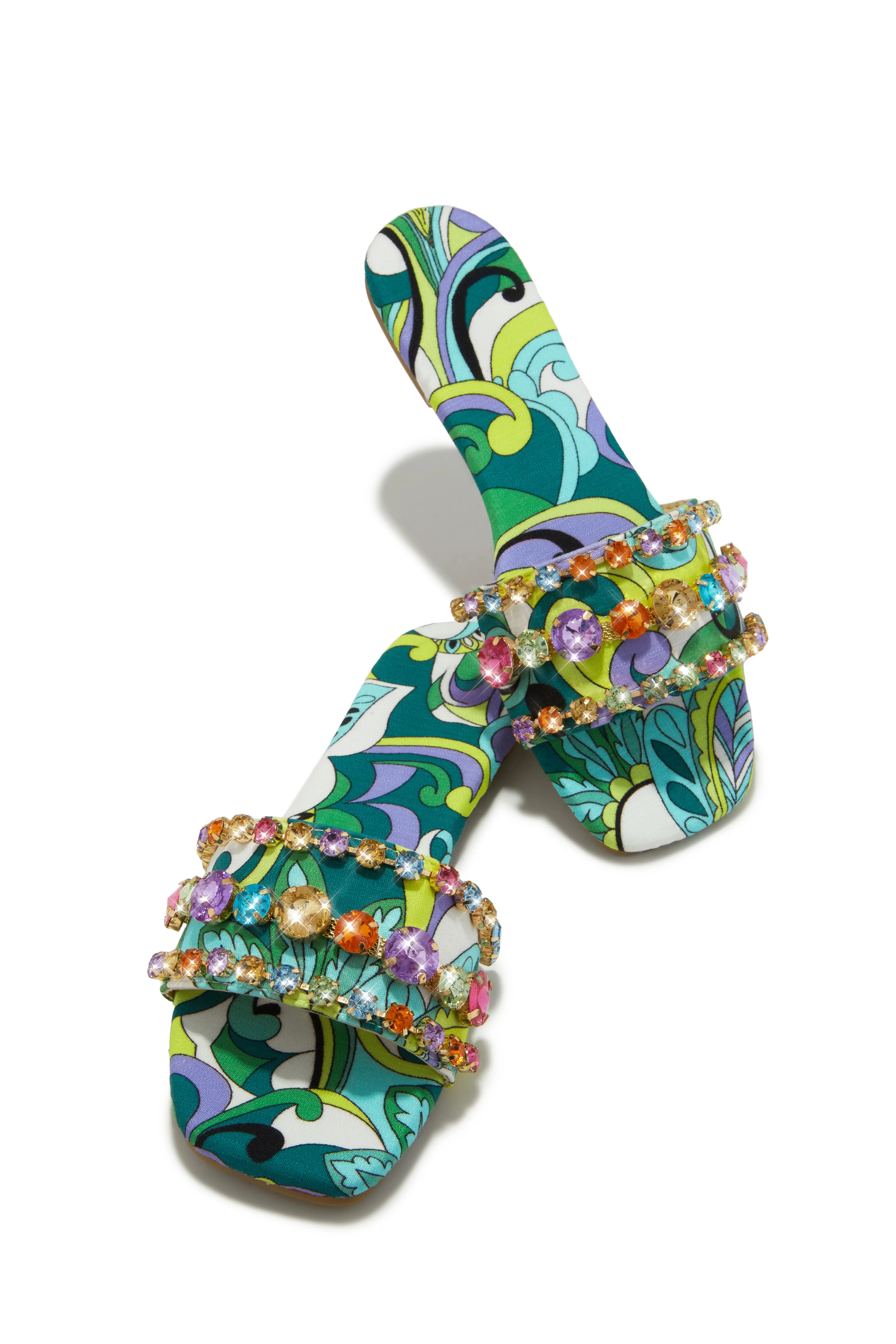 Luxe Paradise Embellished Slip On Sandals - Green - Image 7