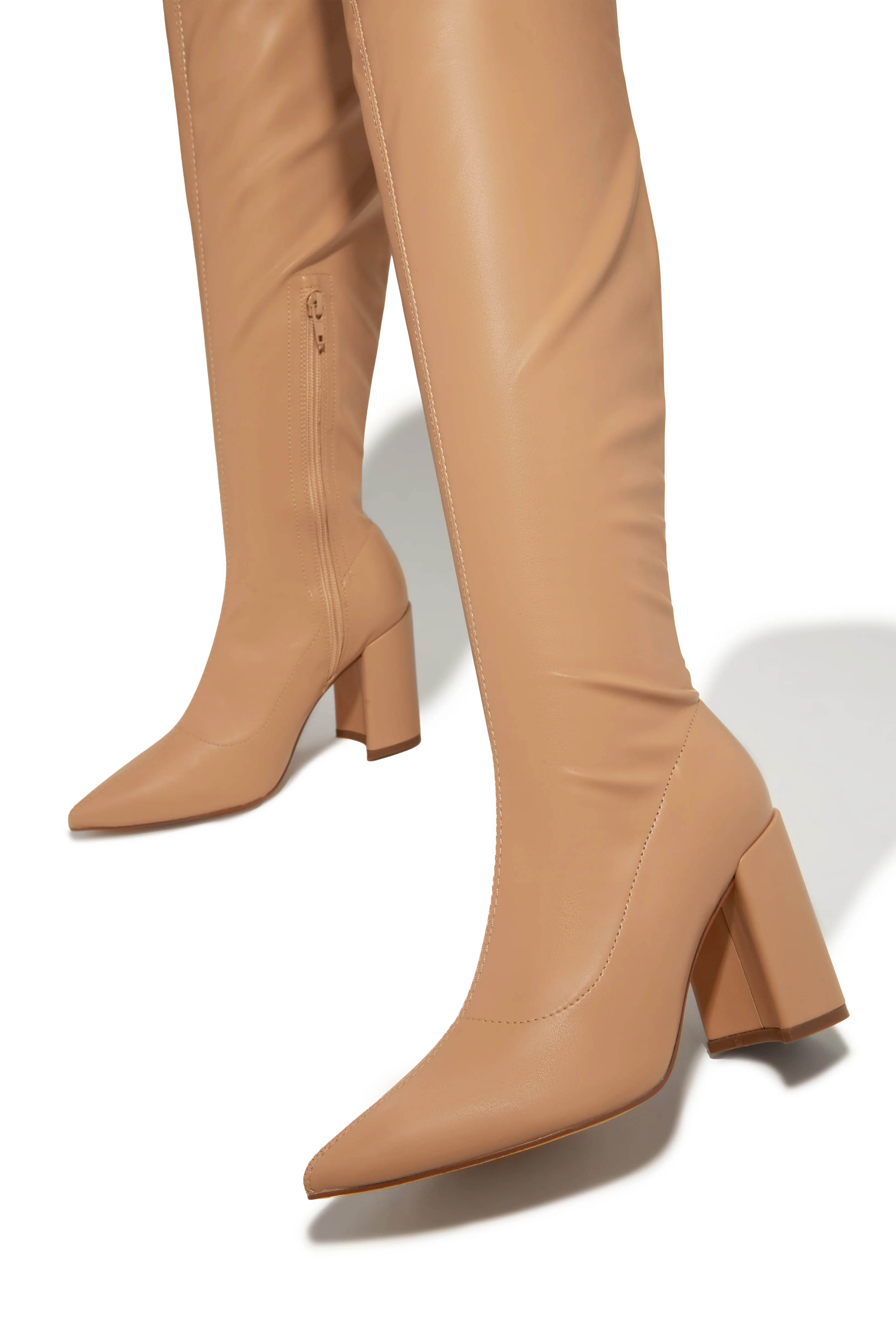 Make A Statement Block Heel Over The Knee Boots - Nude - Image 4