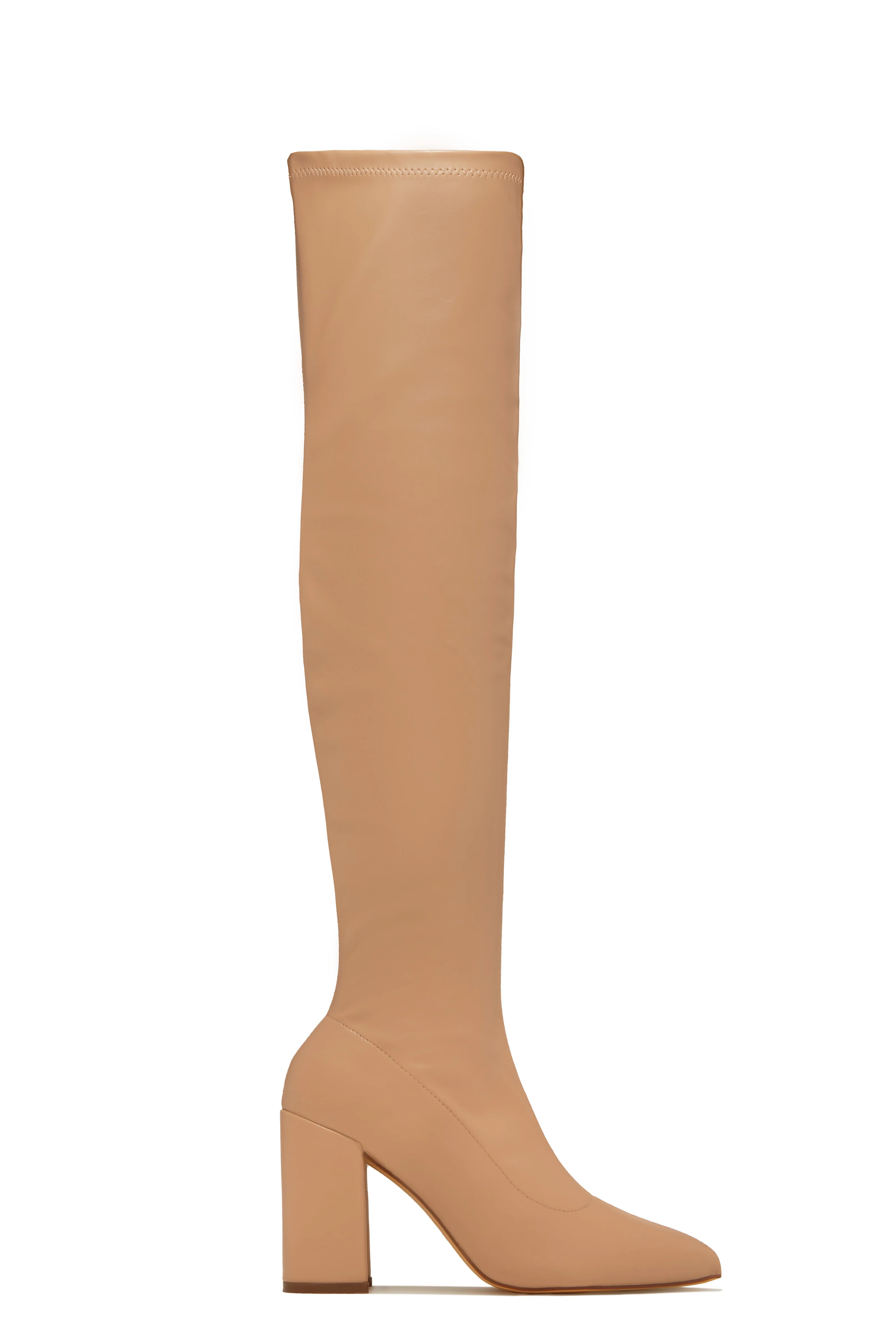 Make A Statement Block Heel Over The Knee Boots - Nude - Image 7