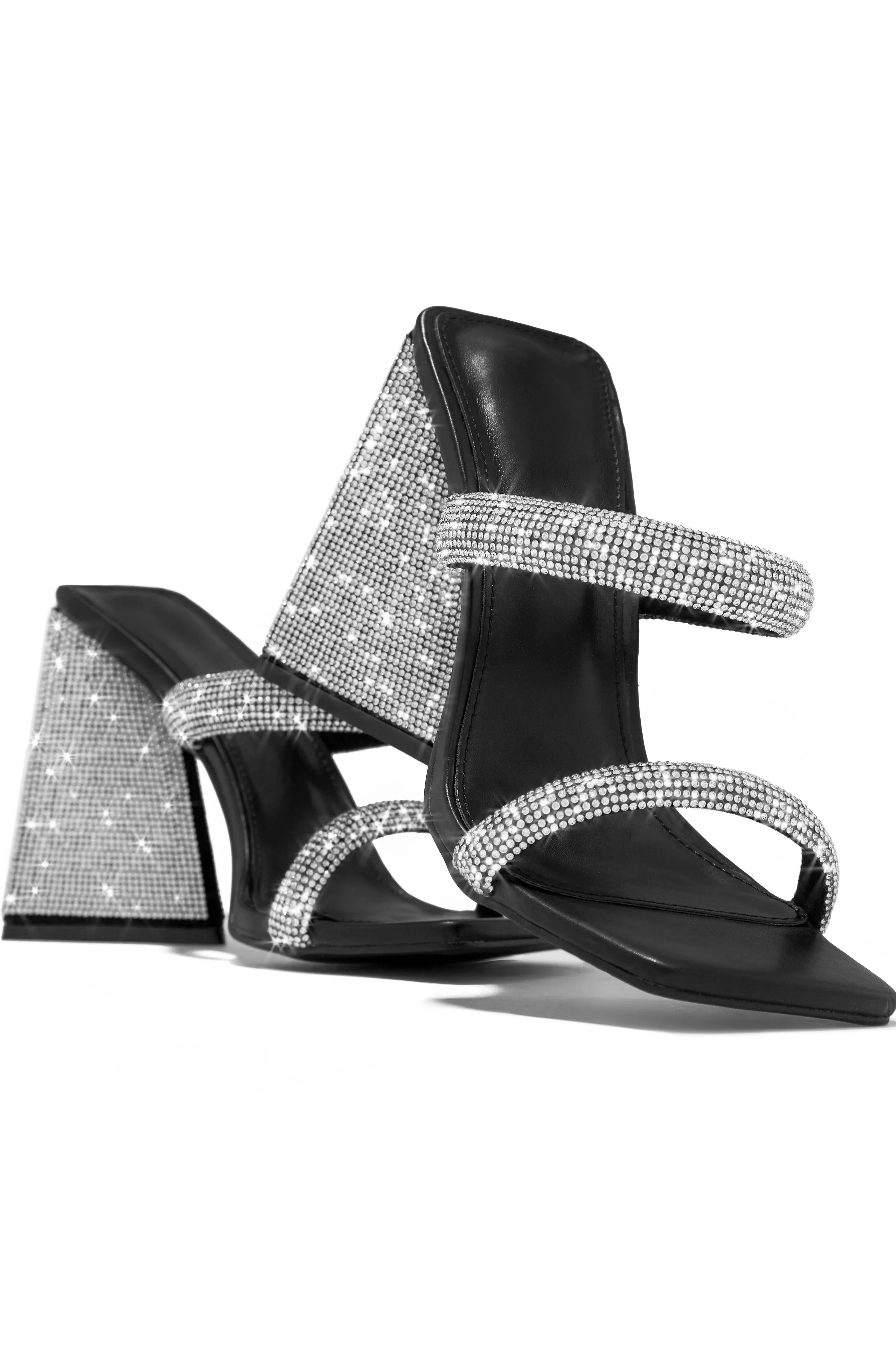 Make A Wish Embellished Triangle Block Heel Mules - Black - Image 4