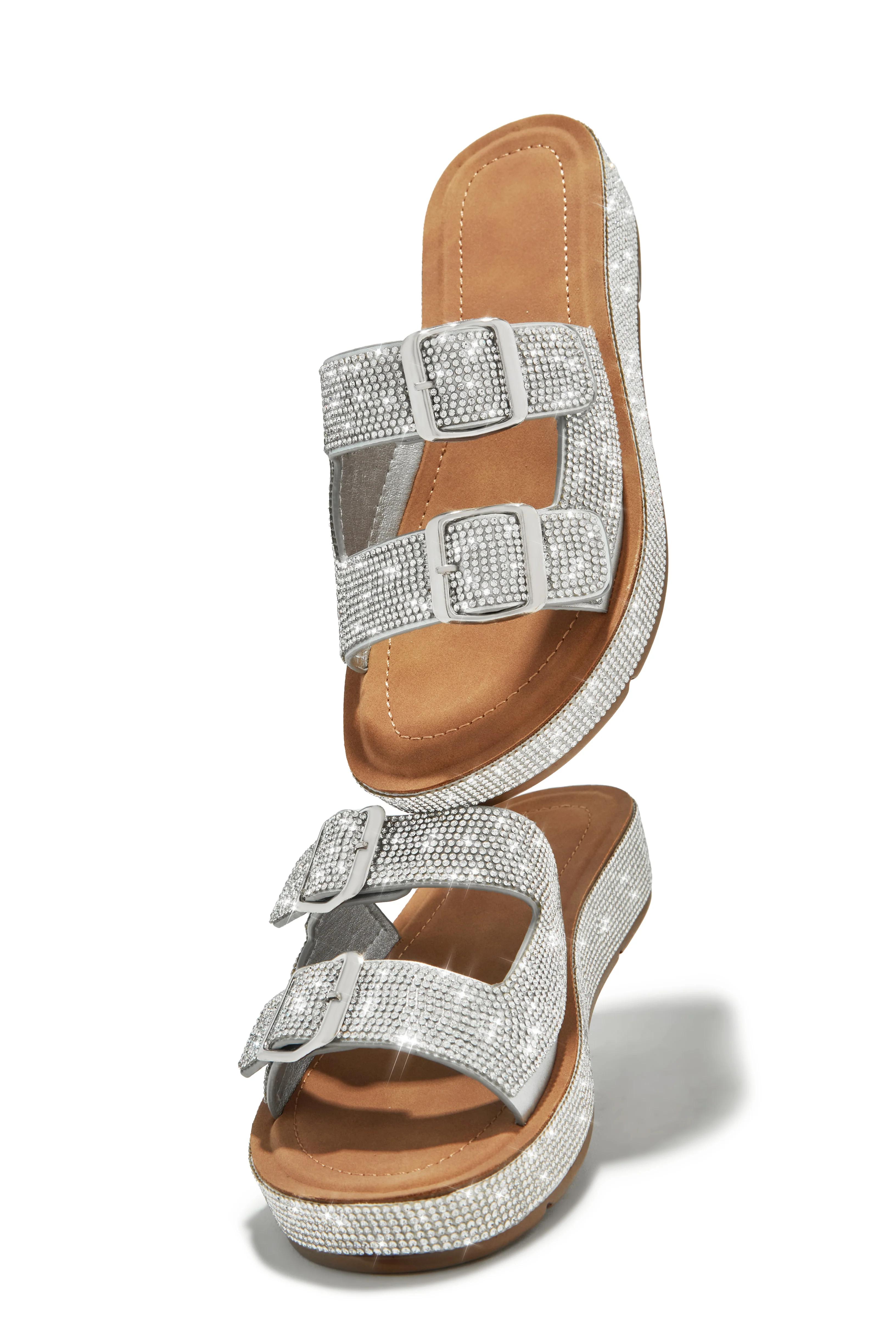 Maldives Island Embellished Platform Slip On Sandals - Silver - Image 6