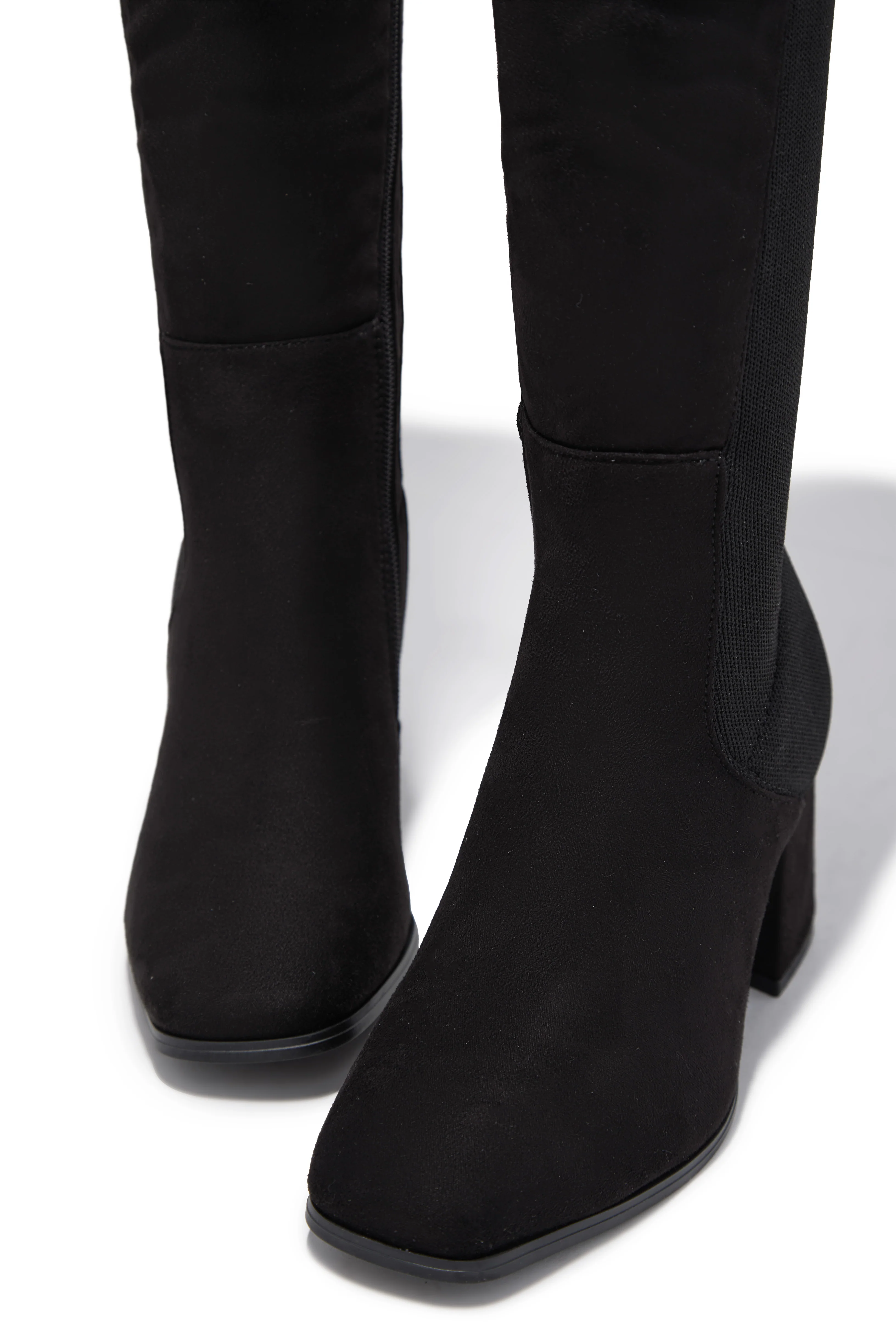 Mandy Block Heel Over The Knee Boots - Black Suede - Image 4