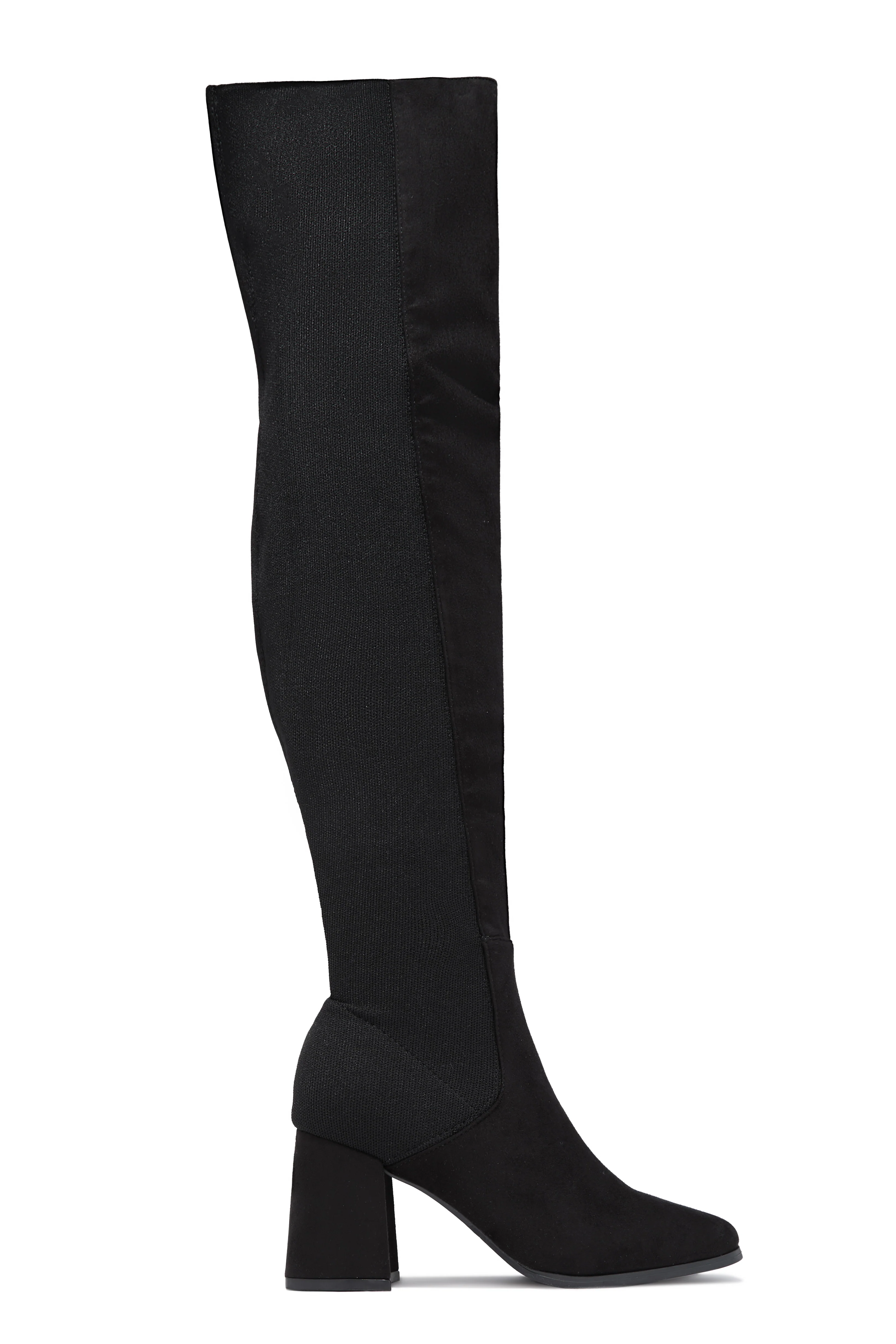 Mandy Block Heel Over The Knee Boots - Black Suede - Image 6