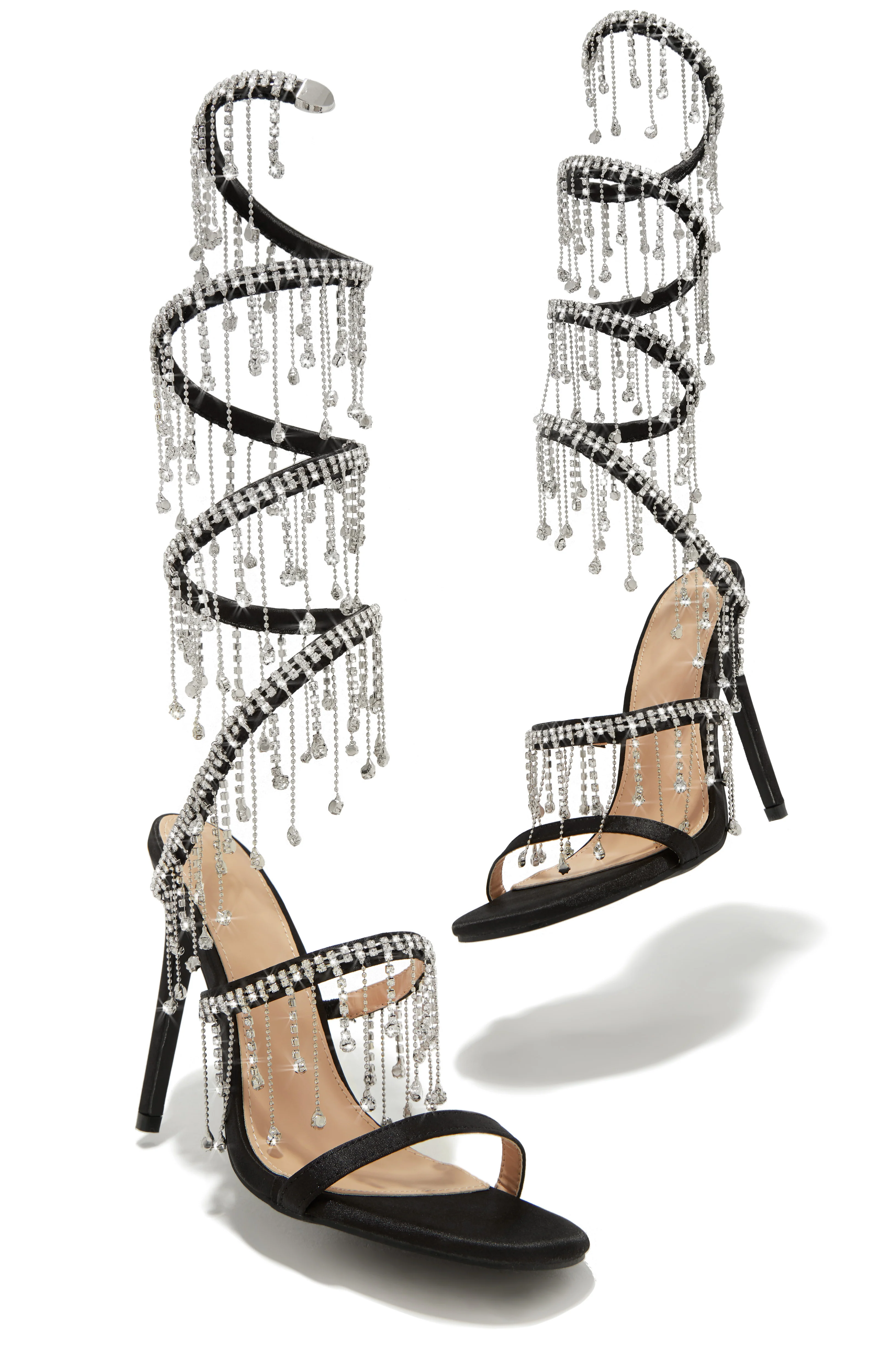 Mariah Embellished Around The Ankle Coil Heels - Black - Image 6