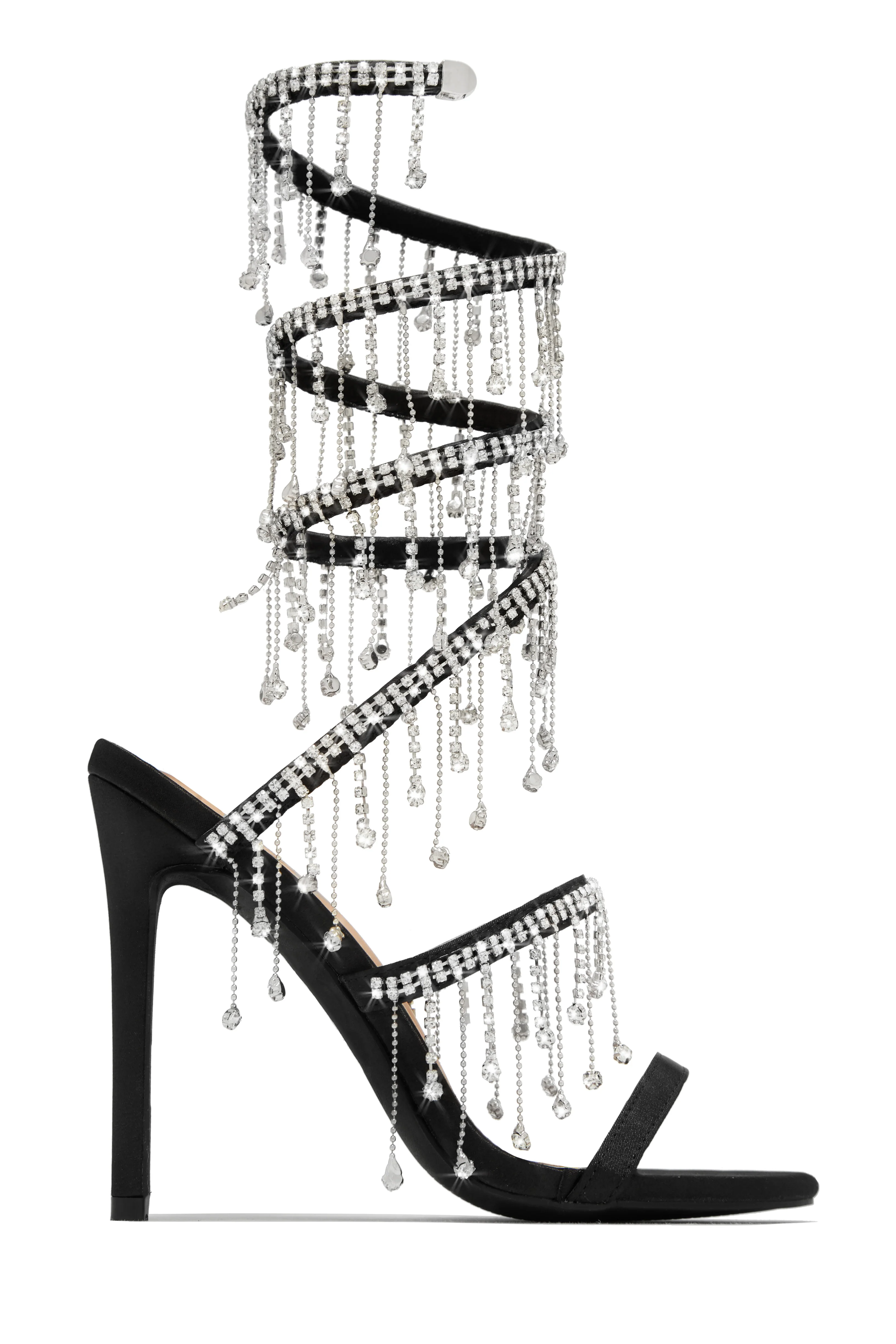 Mariah Embellished Around The Ankle Coil Heels - Black - Image 8