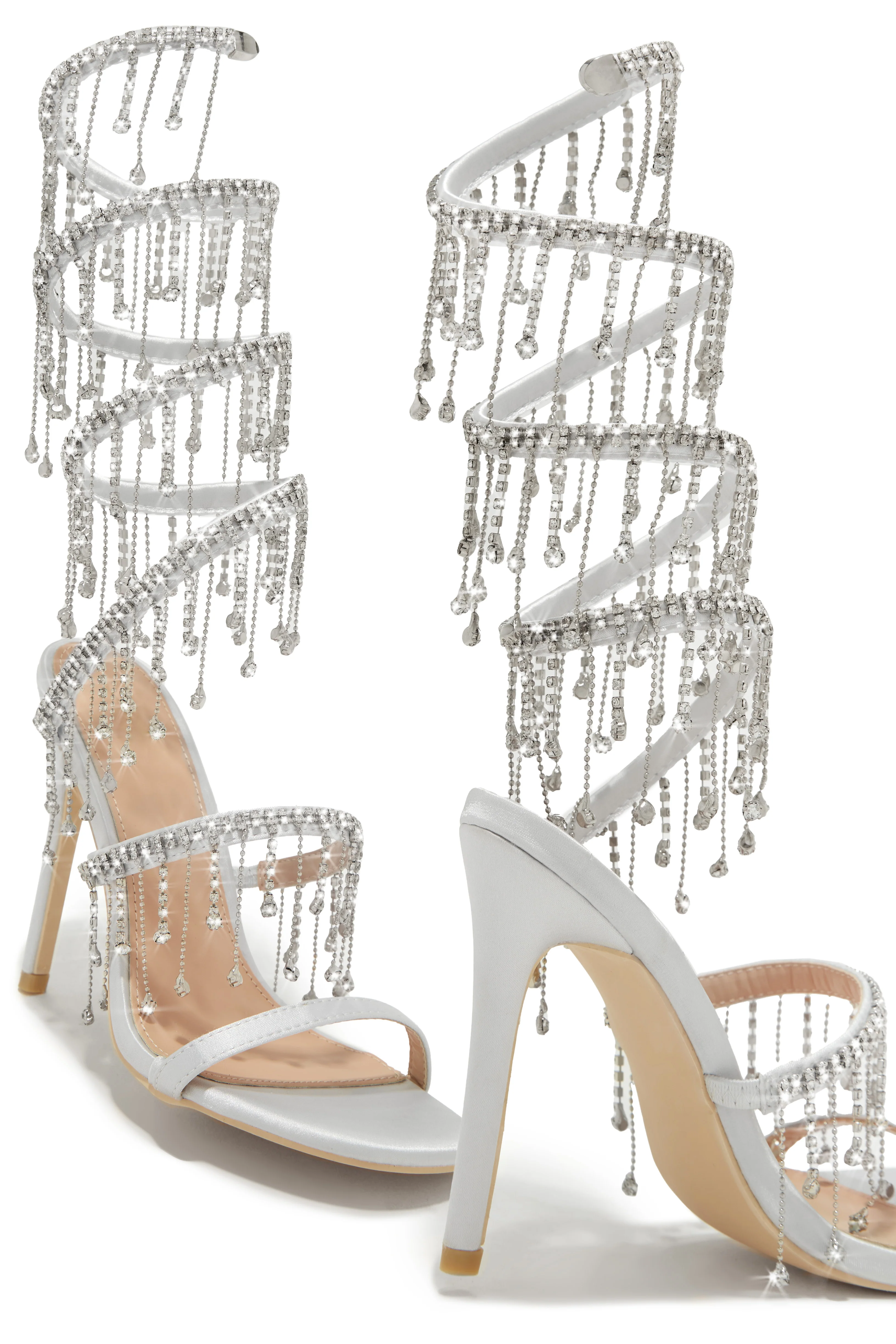 Mariah Embellished Around The Ankle Coil Heels - Silver - Image 3
