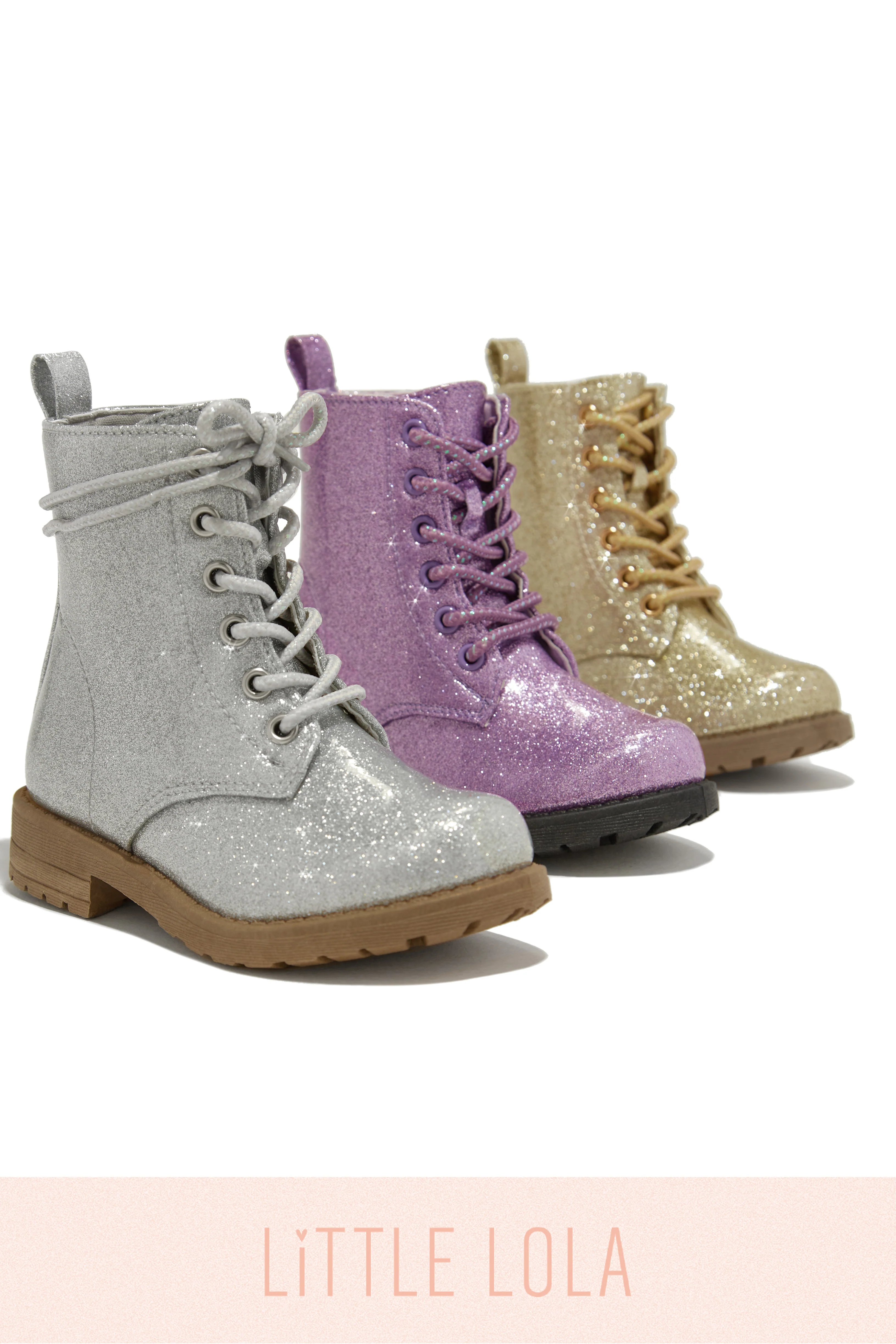 Mini Attitude Kids Glitter Lace Up Combat Boots - Gold - Image 4