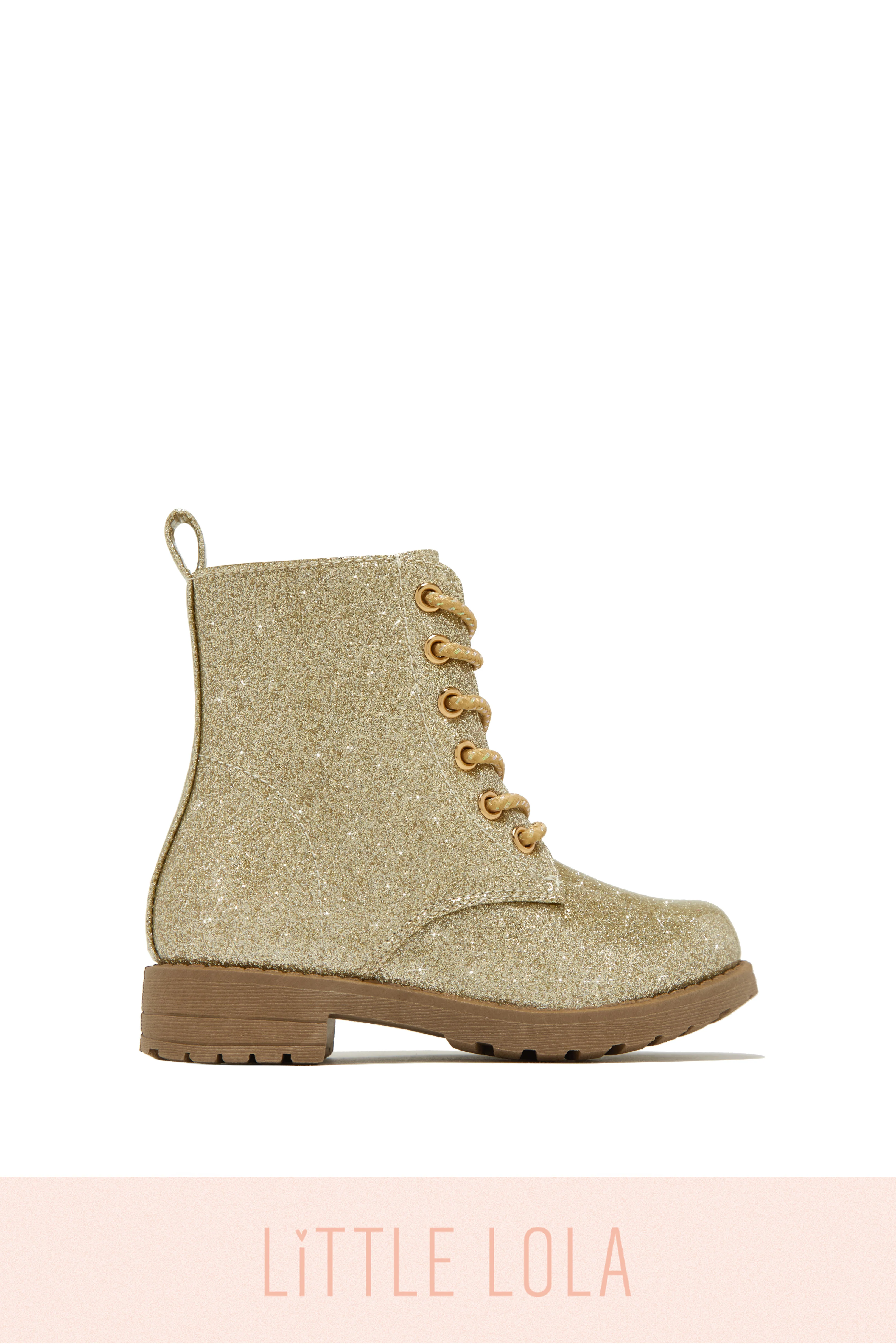 Mini Attitude Kids Glitter Lace Up Combat Boots - Gold - Image 5