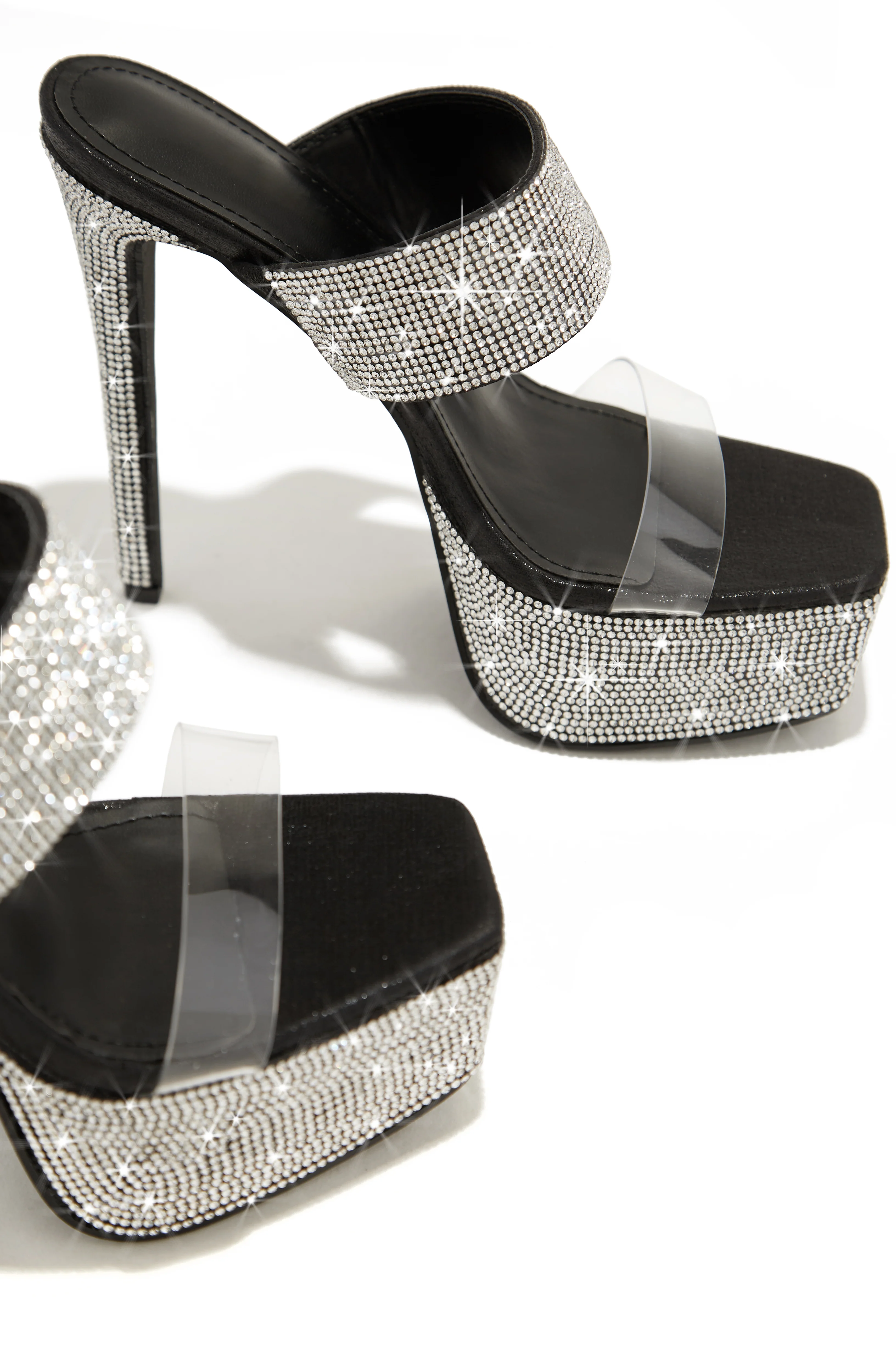 Main Event Embellished Platform High Heel Mules - Black - Image 5