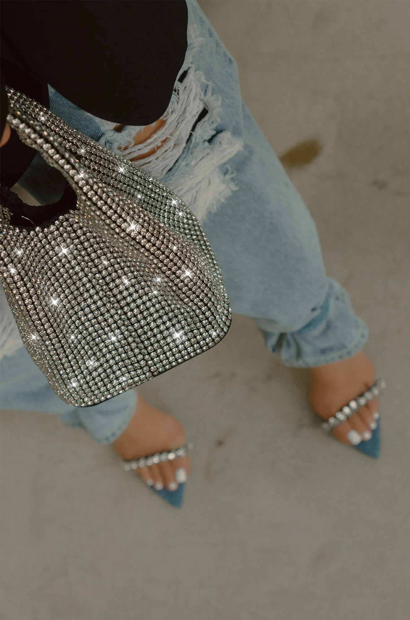 Monroe Embellished Lace Up High Heels - Denim - Image 4