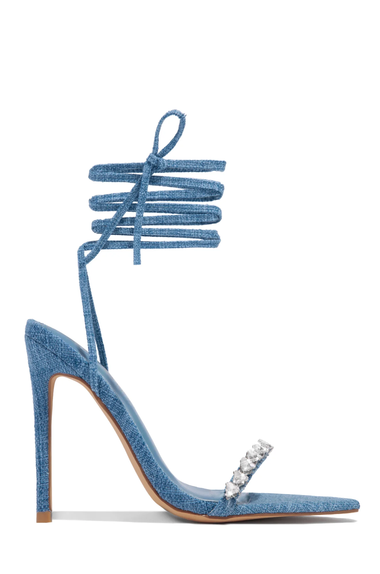 Monroe Embellished Lace Up High Heels - Denim - Image 7
