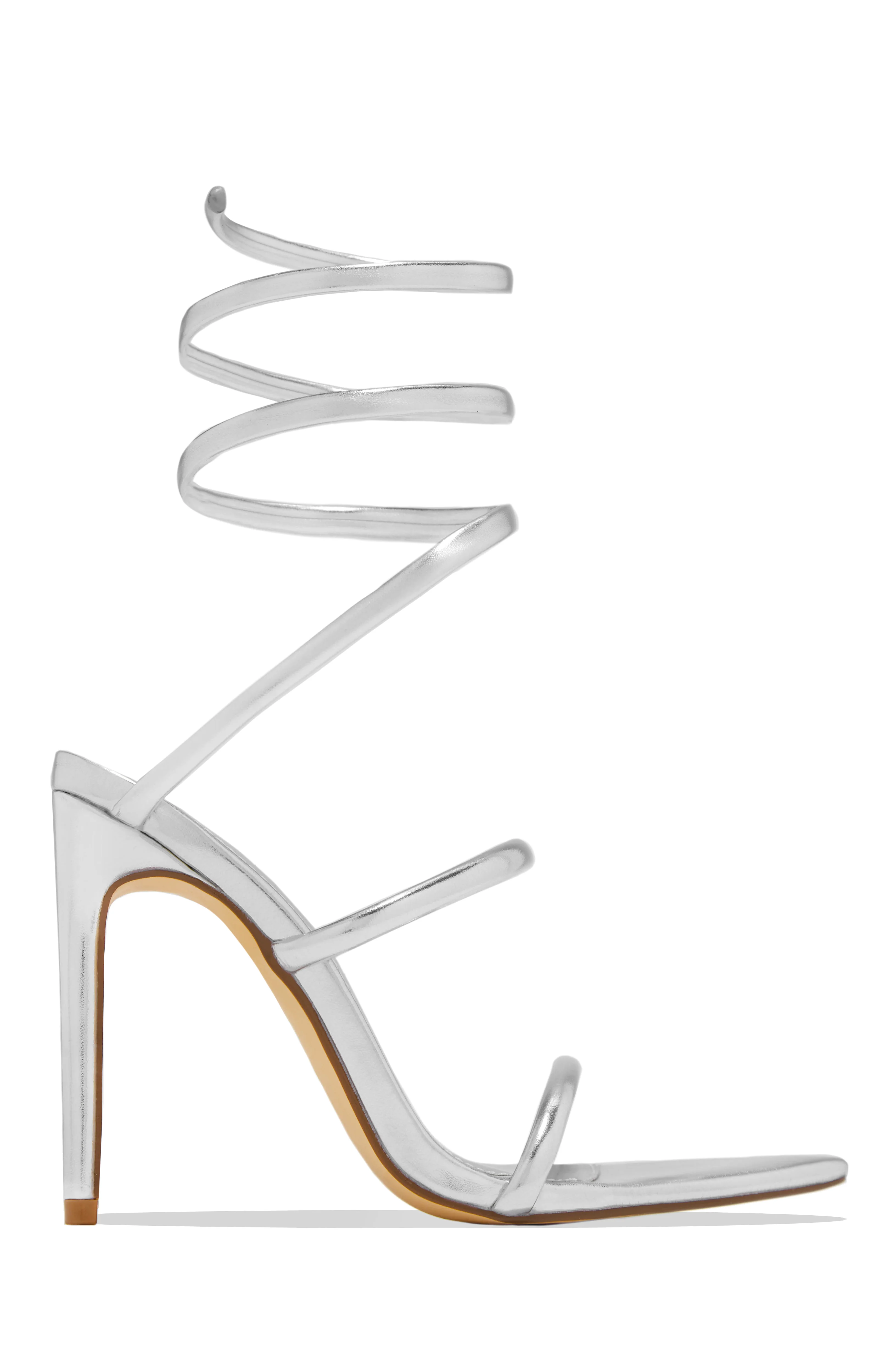 Nathalie Around The Ankle Coil High Heels - Silver - Image 11