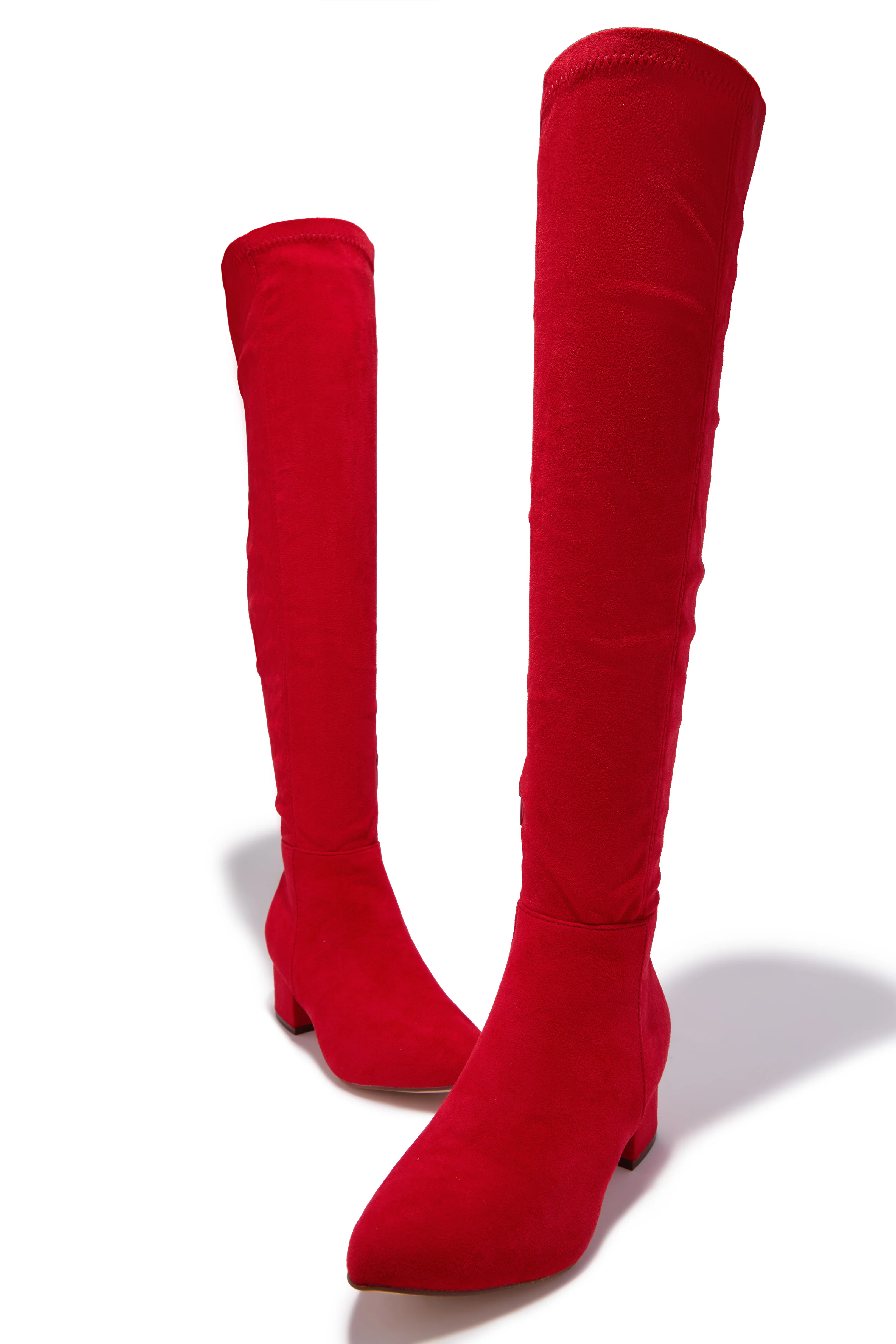New Moon Over The Knee Block Heel Boots - Red - Image 5