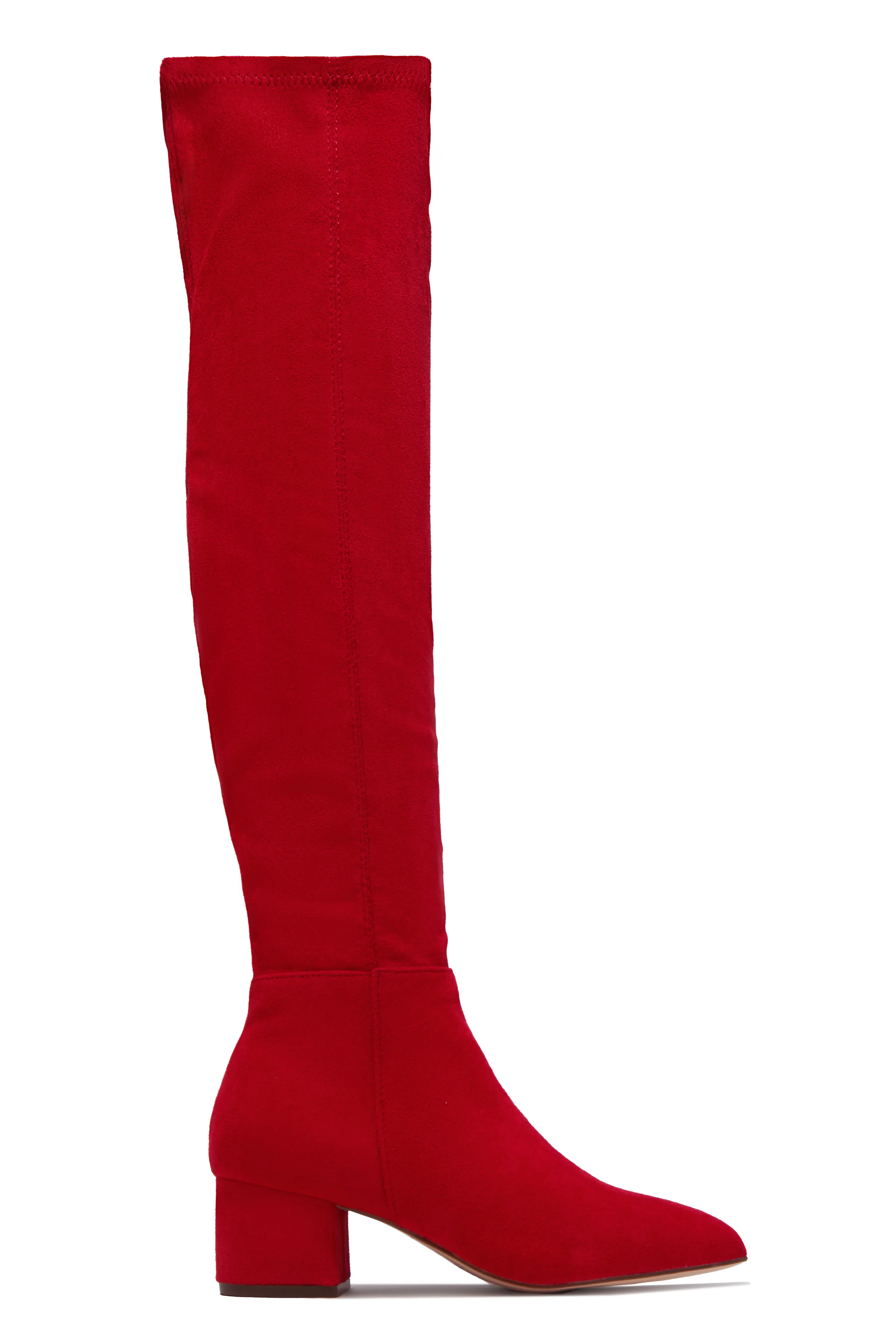 New Moon Over The Knee Block Heel Boots - Red - Image 6