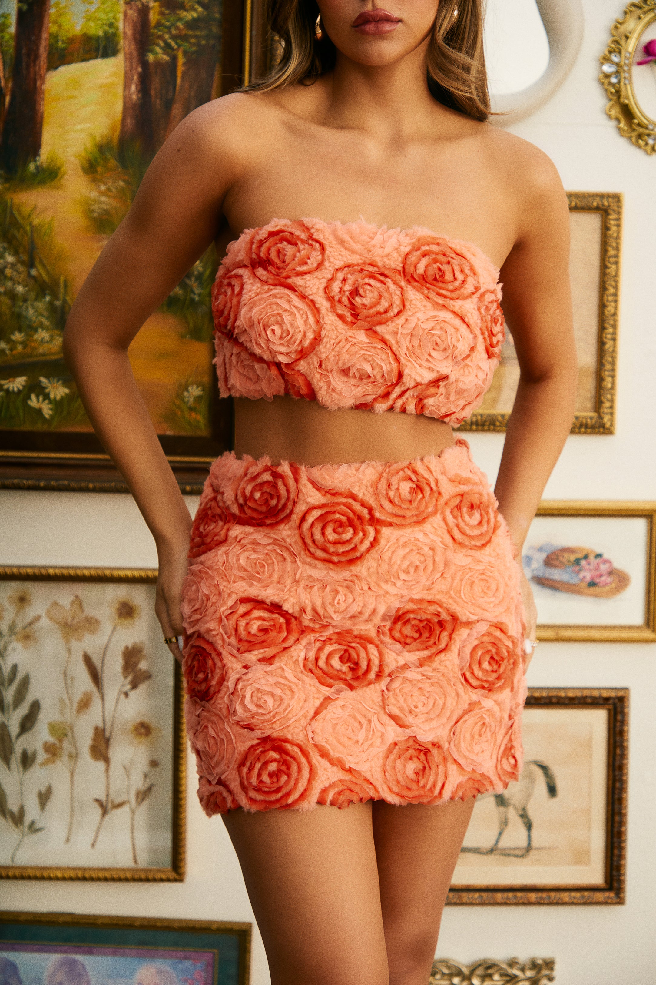 Noele Two Piece Mini Skirt Set - Coral - Image 9
