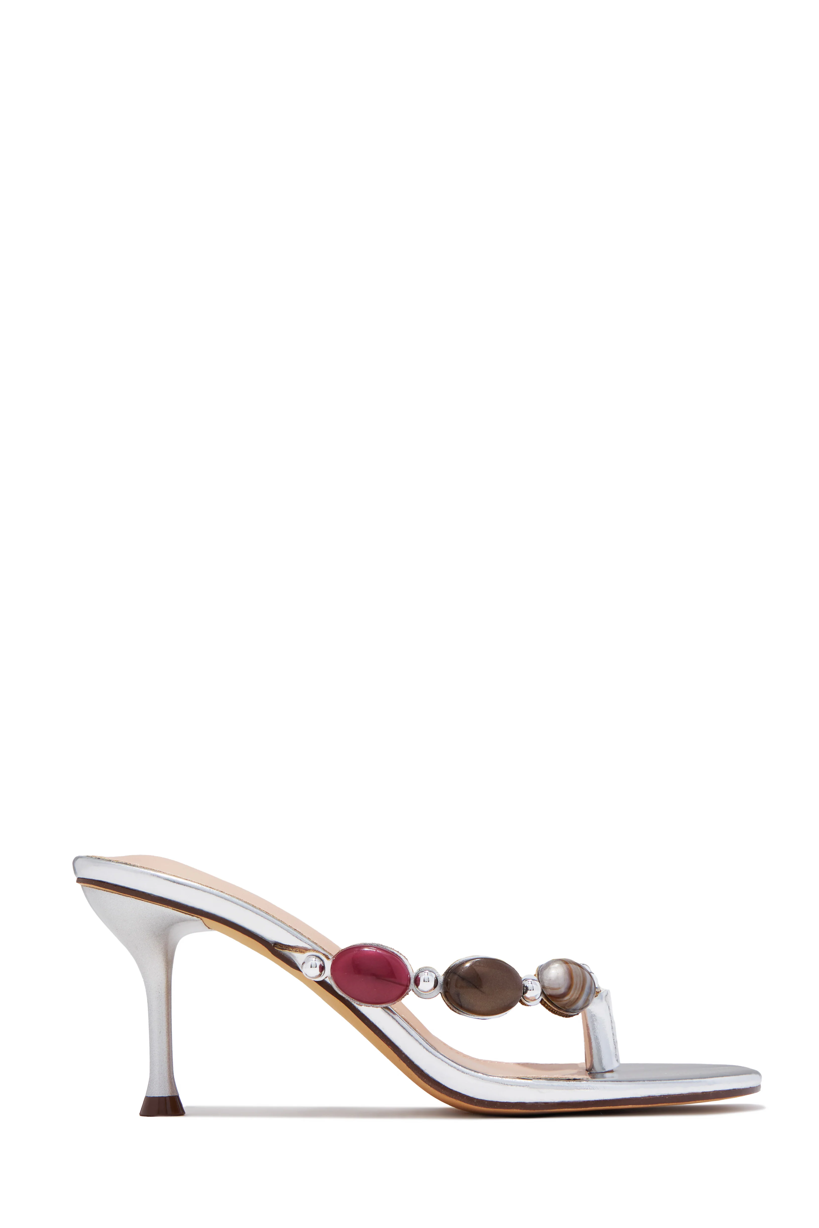 Nola Thong Strap Mid Heel Mules - Silver - Image 5