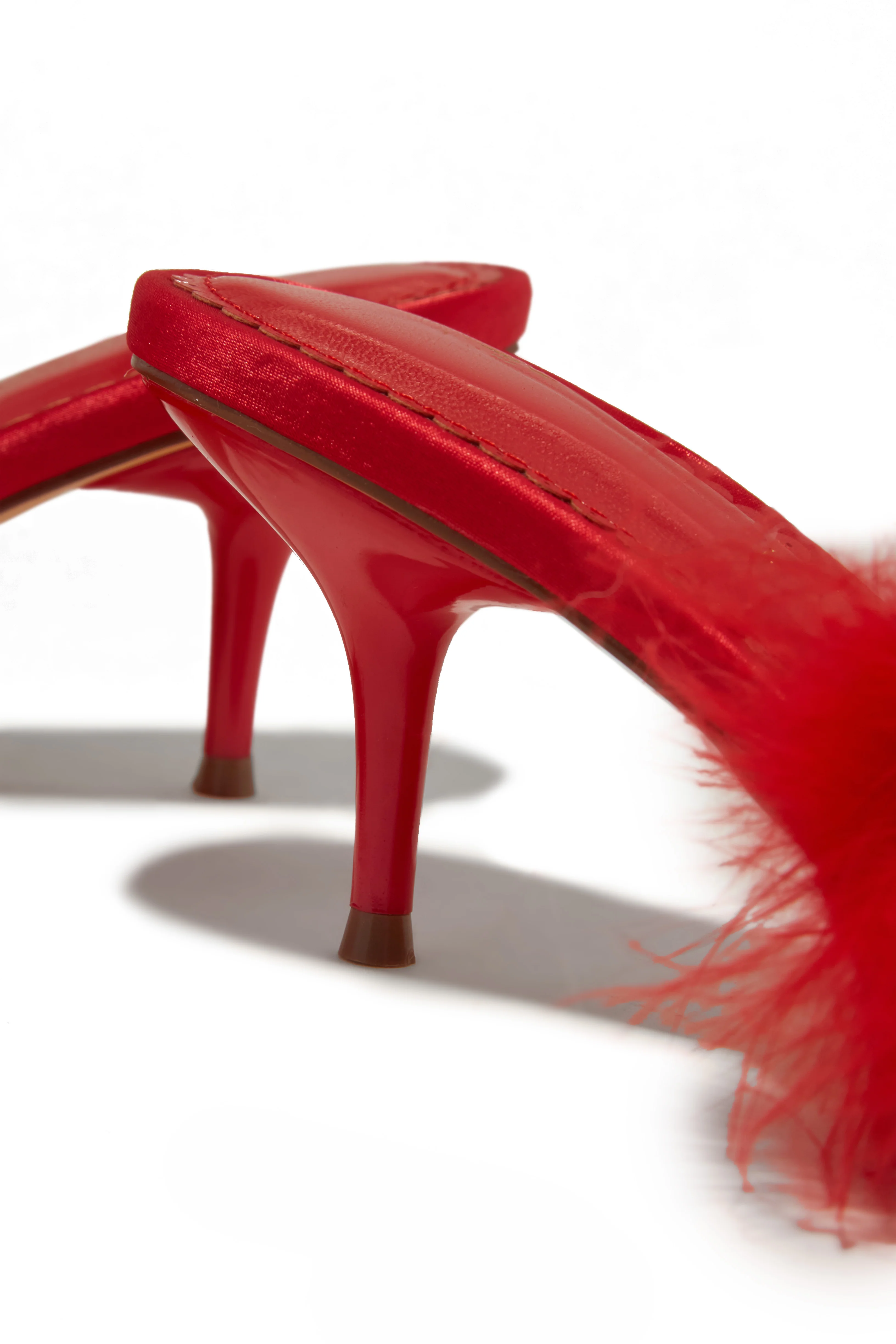 Pamela Faux Fur Mid Heel Mules - Red - Image 3