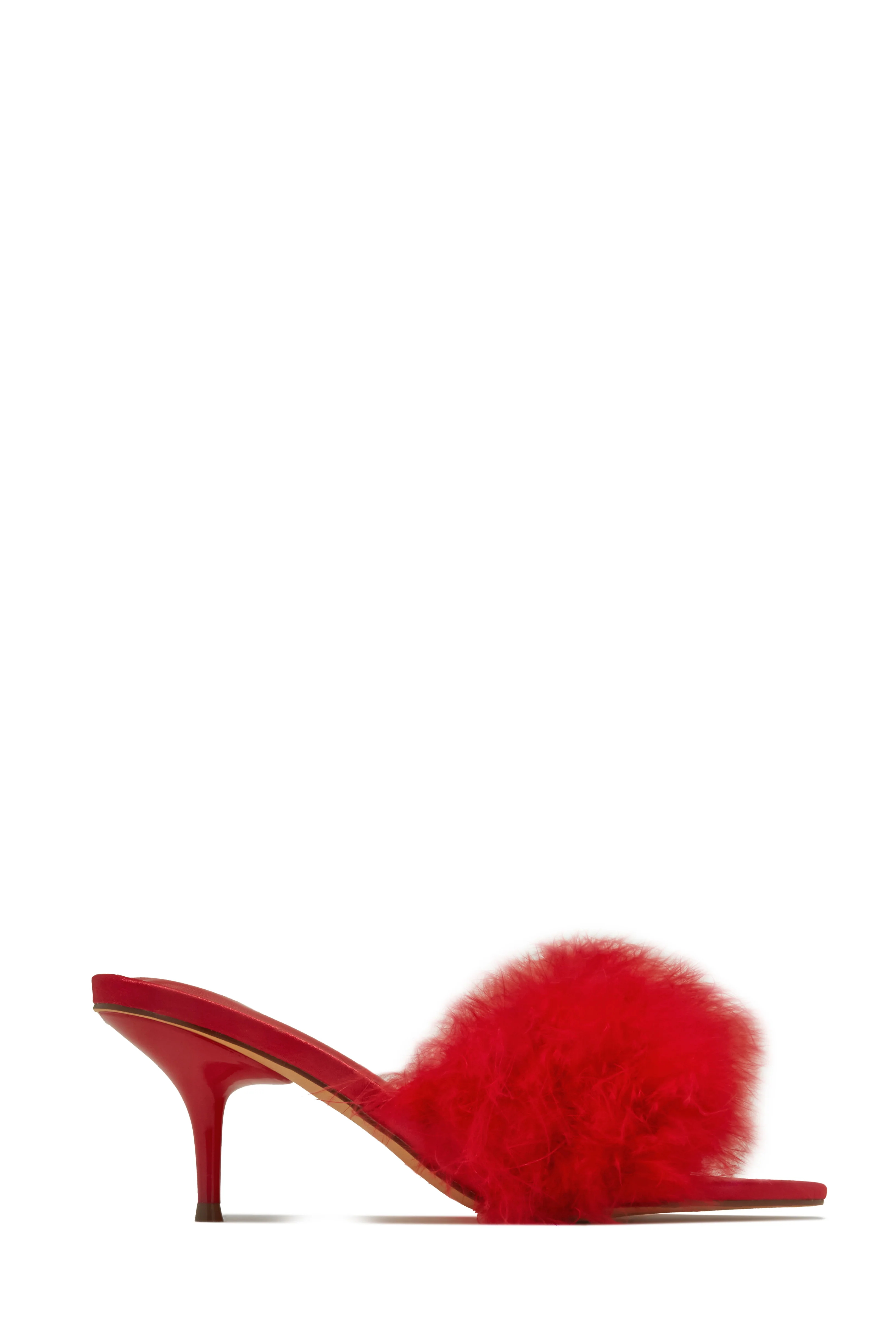 Pamela Faux Fur Mid Heel Mules - Red - Image 5