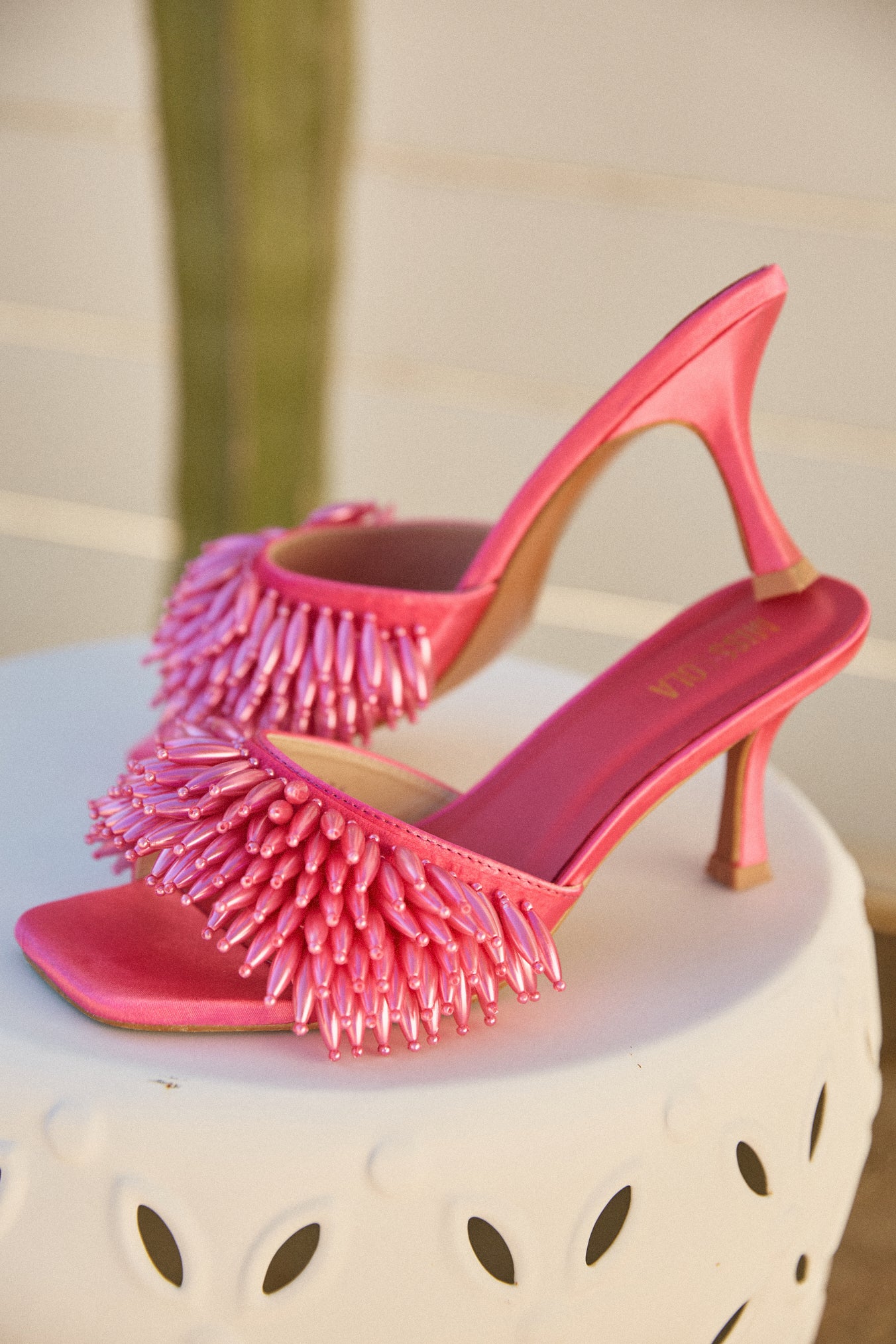 Paradiso Beaded Mid Heel Mules - Pink - Image 3