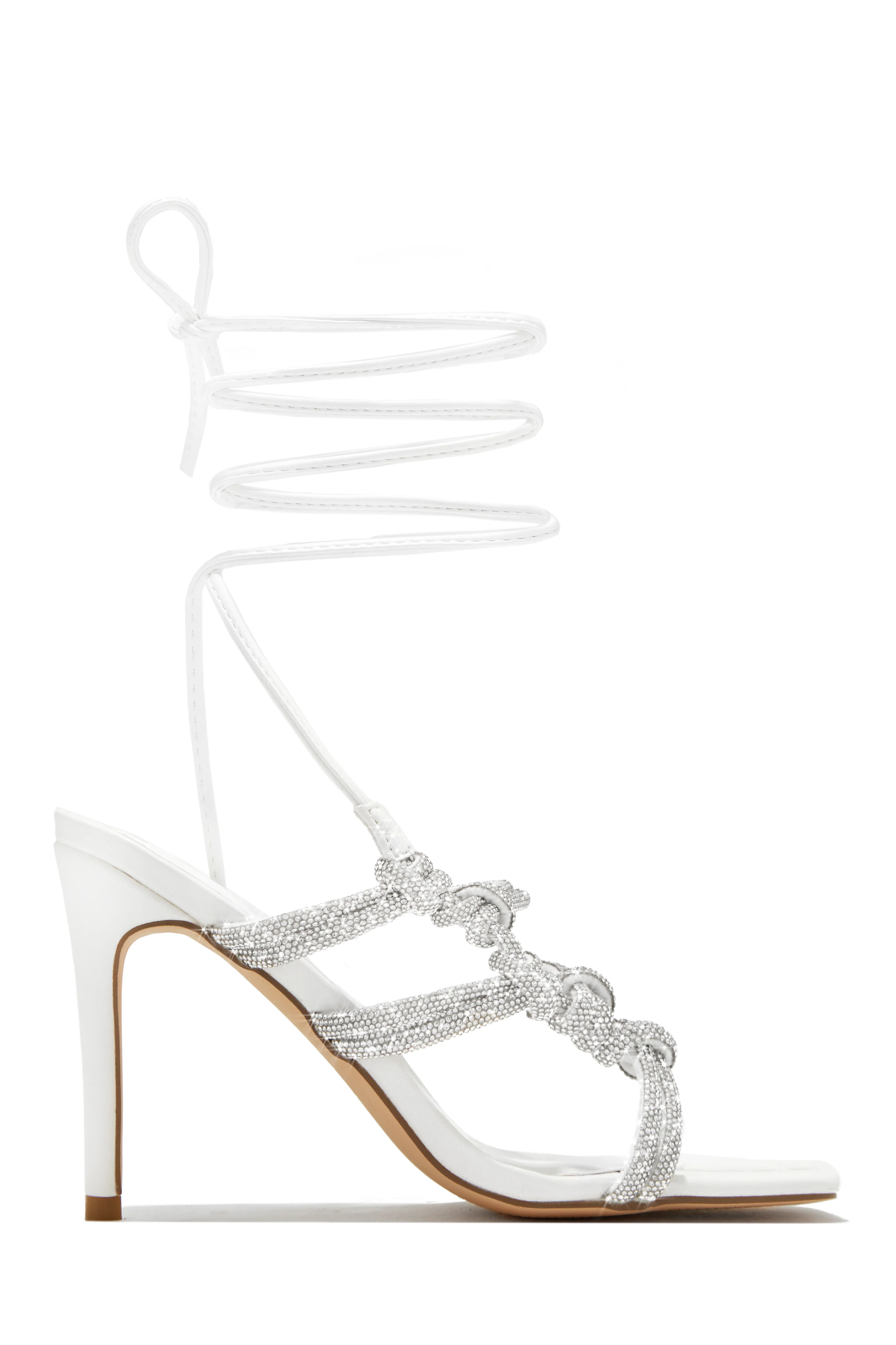 Party Girl Era Embellished Lace Up Heels - White - Image 4