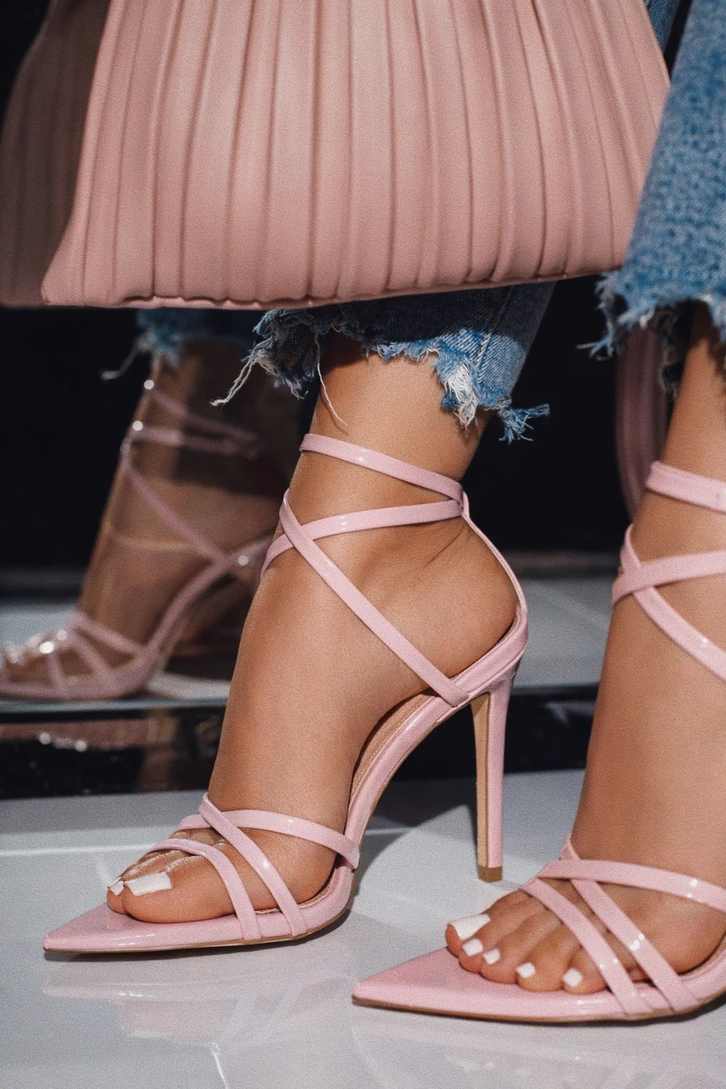 Polished Strappy High Heels - Light Pink - Image 3