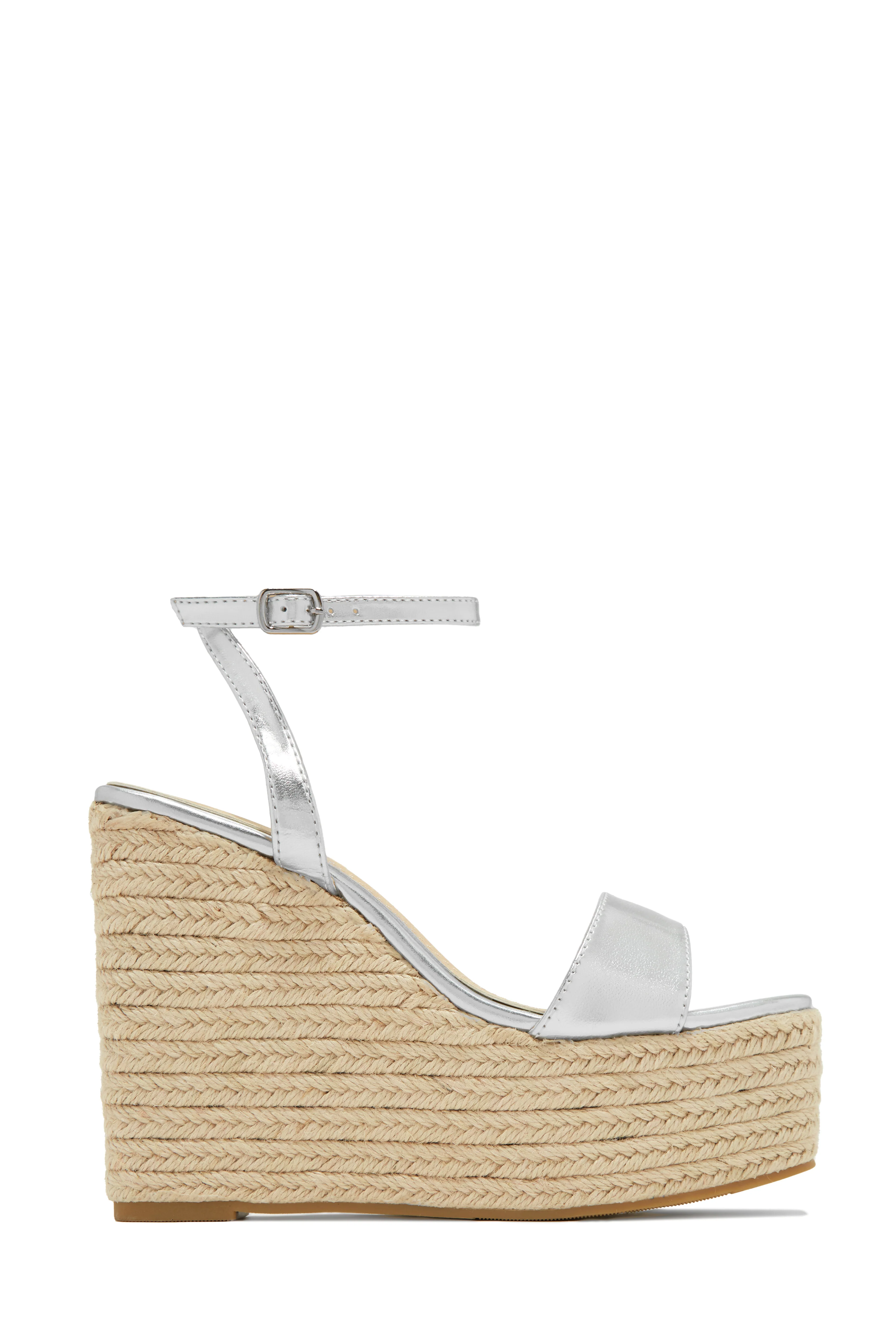 Poolside Espadrille Platform Wedges - Silver - Image 4