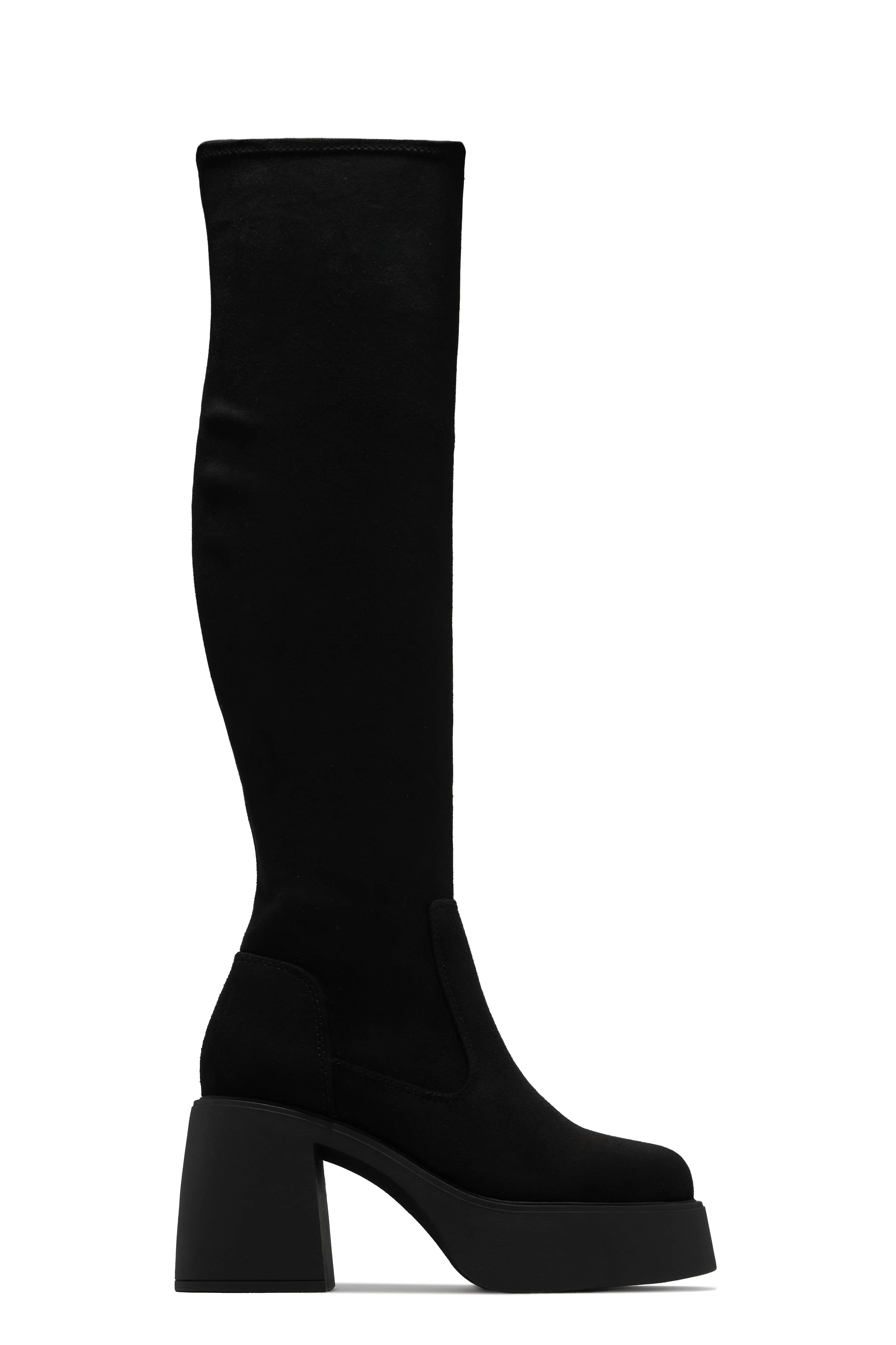 Reezy Over The Knee Platform Block Heel Boots - Black - Image 6