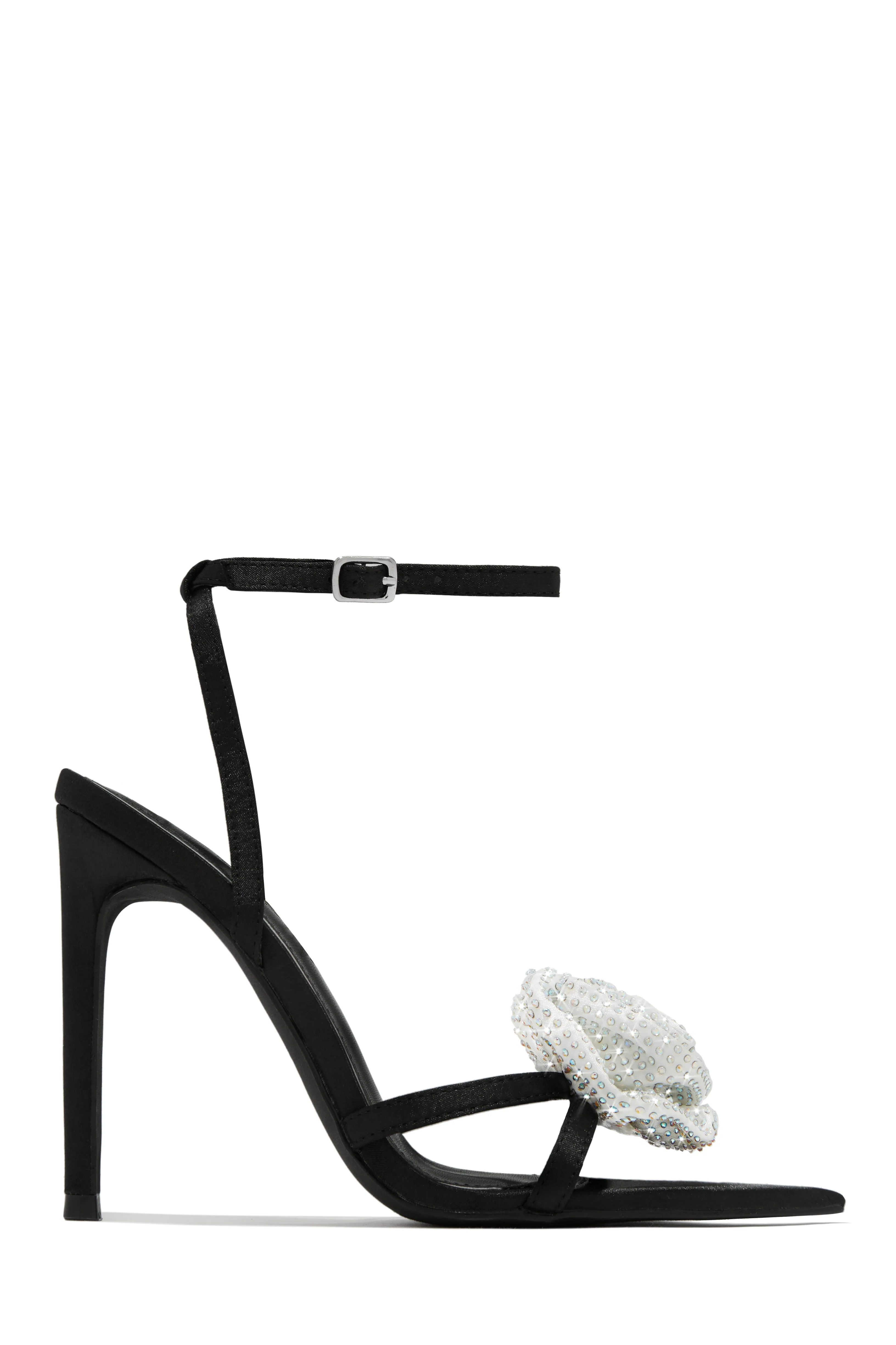 Rose Embellished Rose High Heels - White Black - Image 9