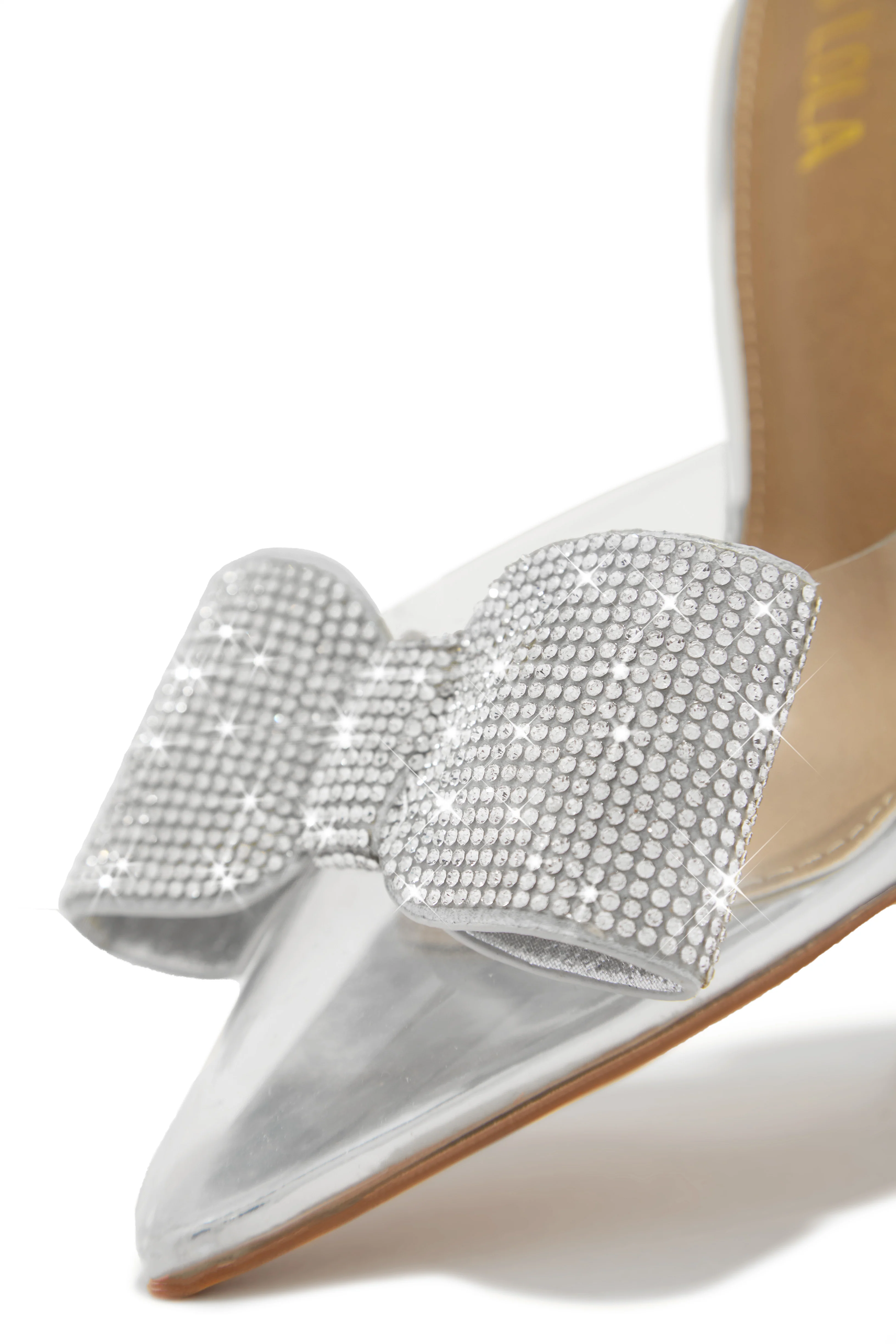 Chiara Embellished Bow Clear High Heel Pumps - Silver - Image 3