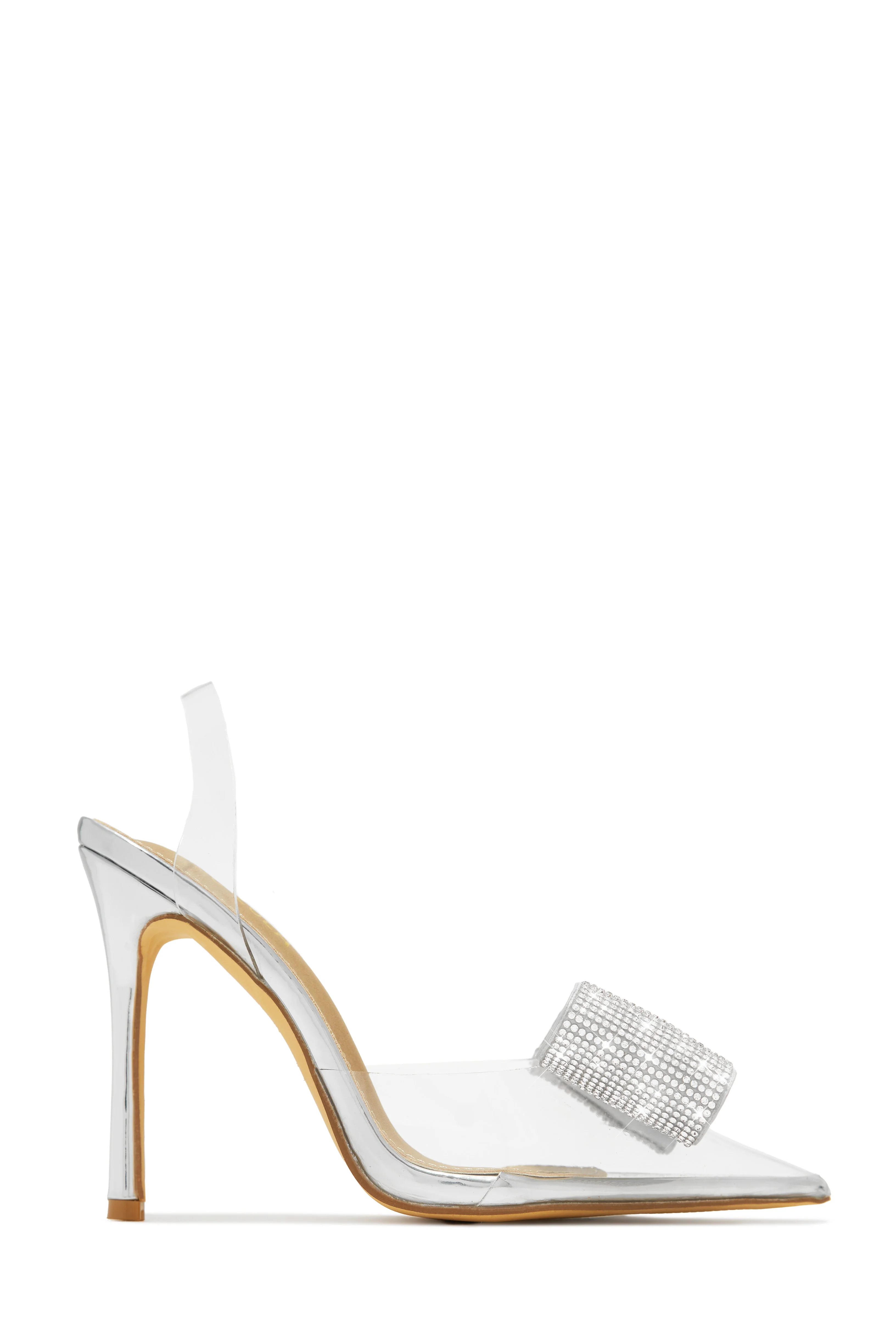 Chiara Embellished Bow Clear High Heel Pumps - Silver - Image 5